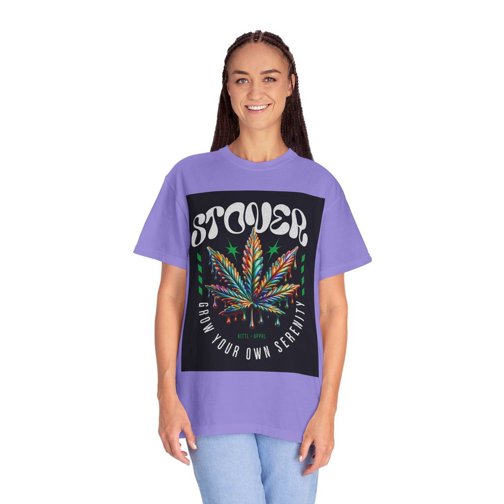 T-Shirt — Stover "Grow Your Own Serenity" Colorful Cannabis Leaf Graphic
