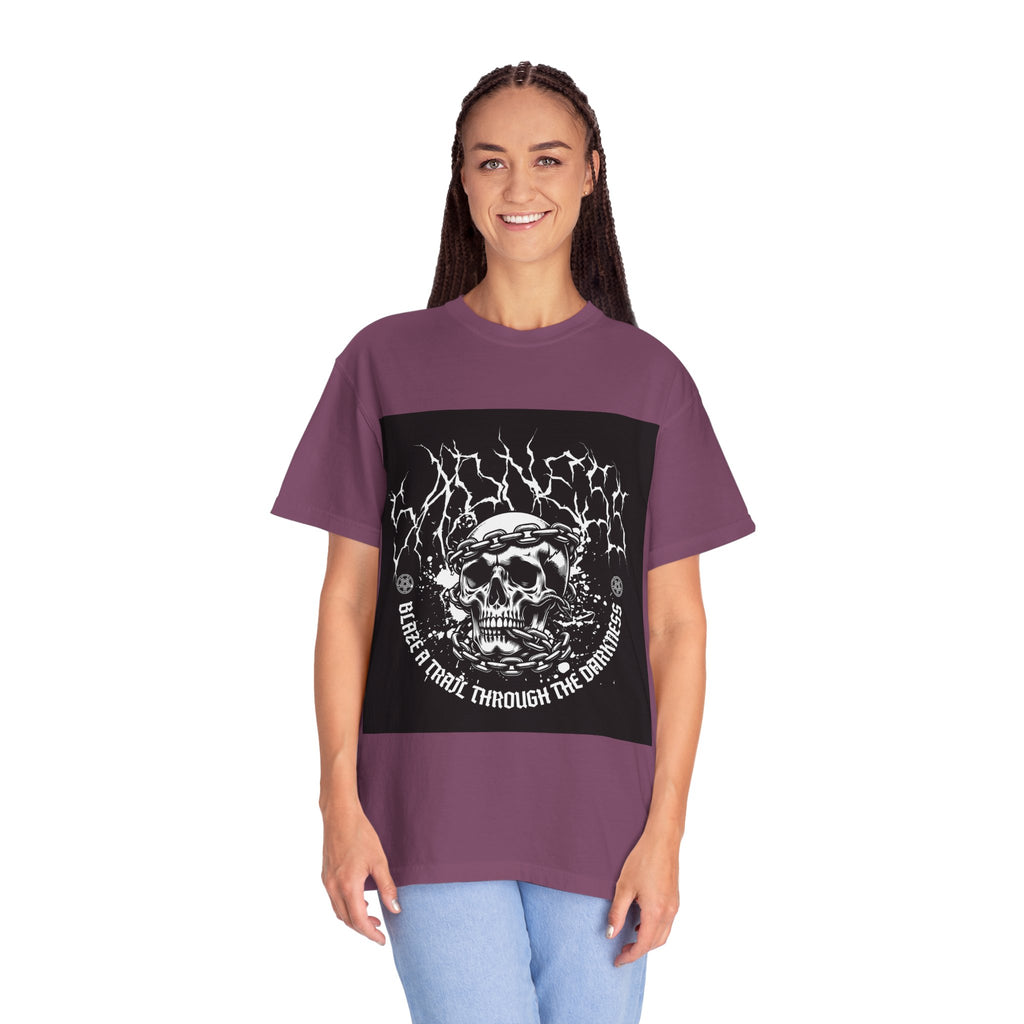 Graphic T-Shirt — 'Break a Path Through the Darkness' Skull Lightning Design