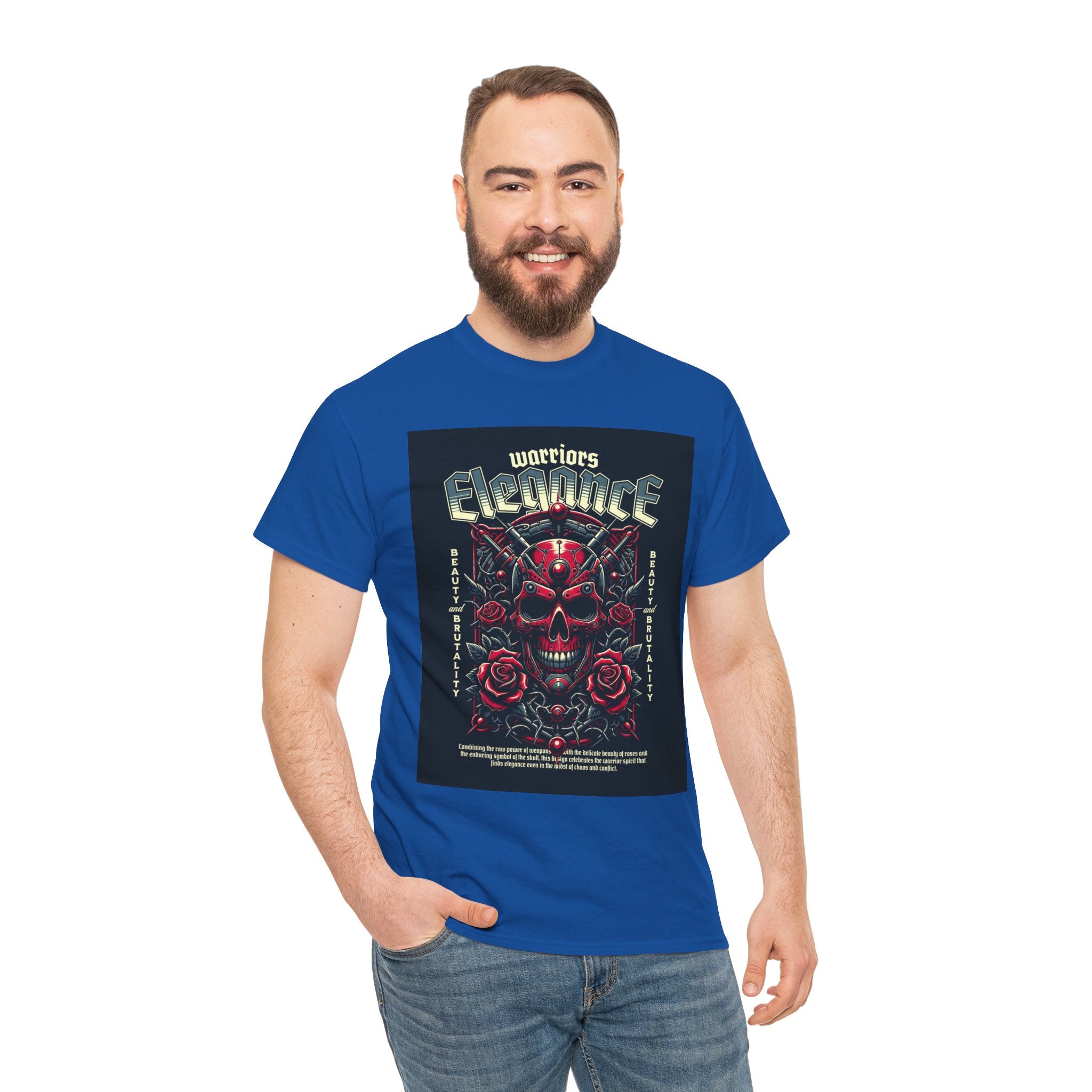 Warriors Electric Skull T‑Shirt — Red Skull & Roses Rock Graphic Tee