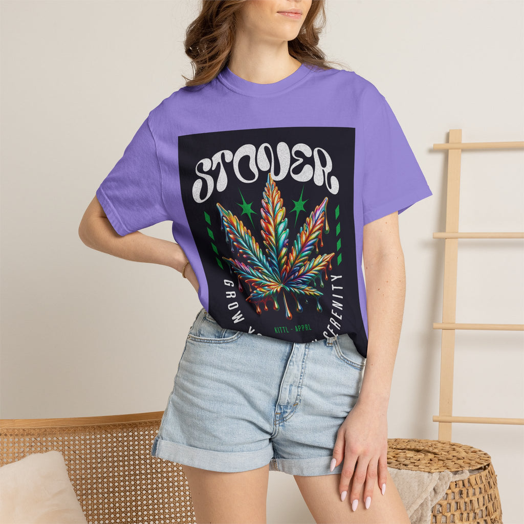 T-Shirt — Stover "Grow Your Own Serenity" Colorful Cannabis Leaf Graphic