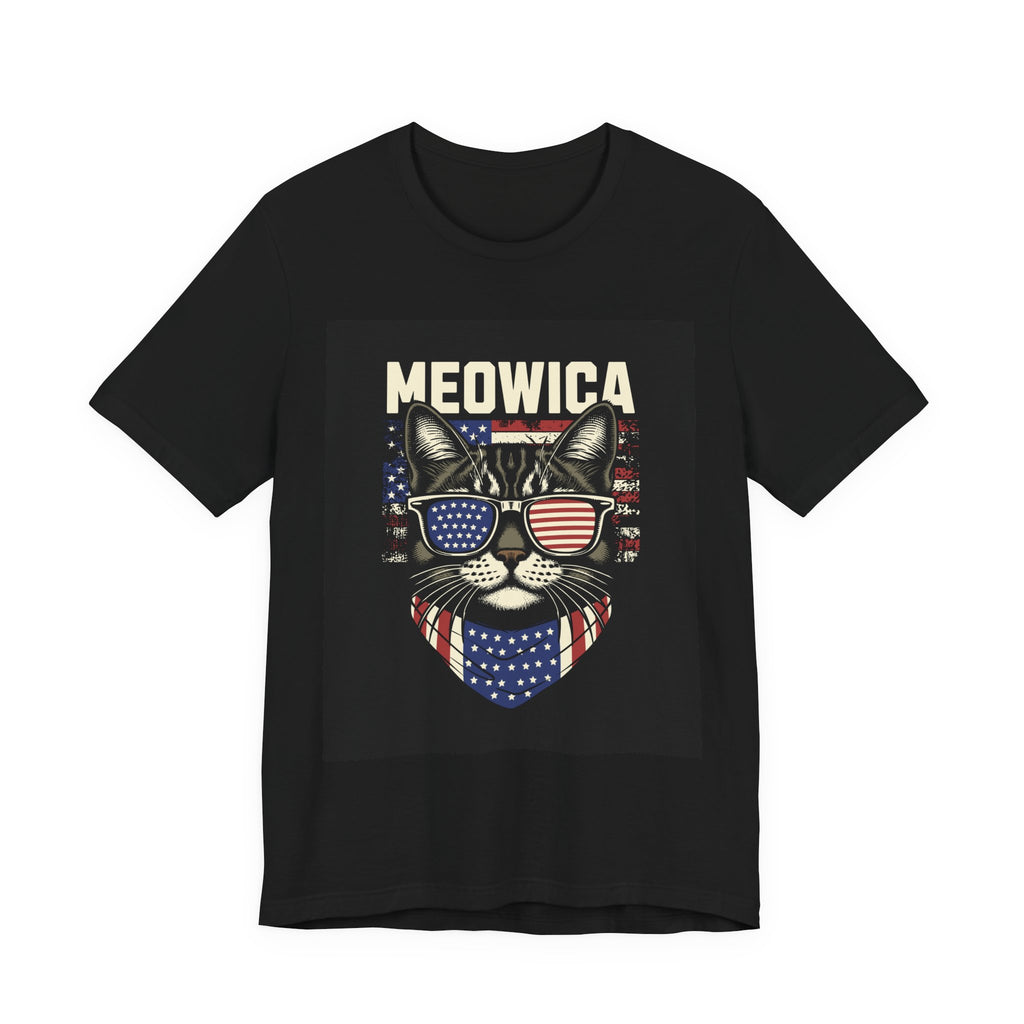 Meowica Cat Tee — Patriotic USA Flag Sunglasses Graphic T-Shirt