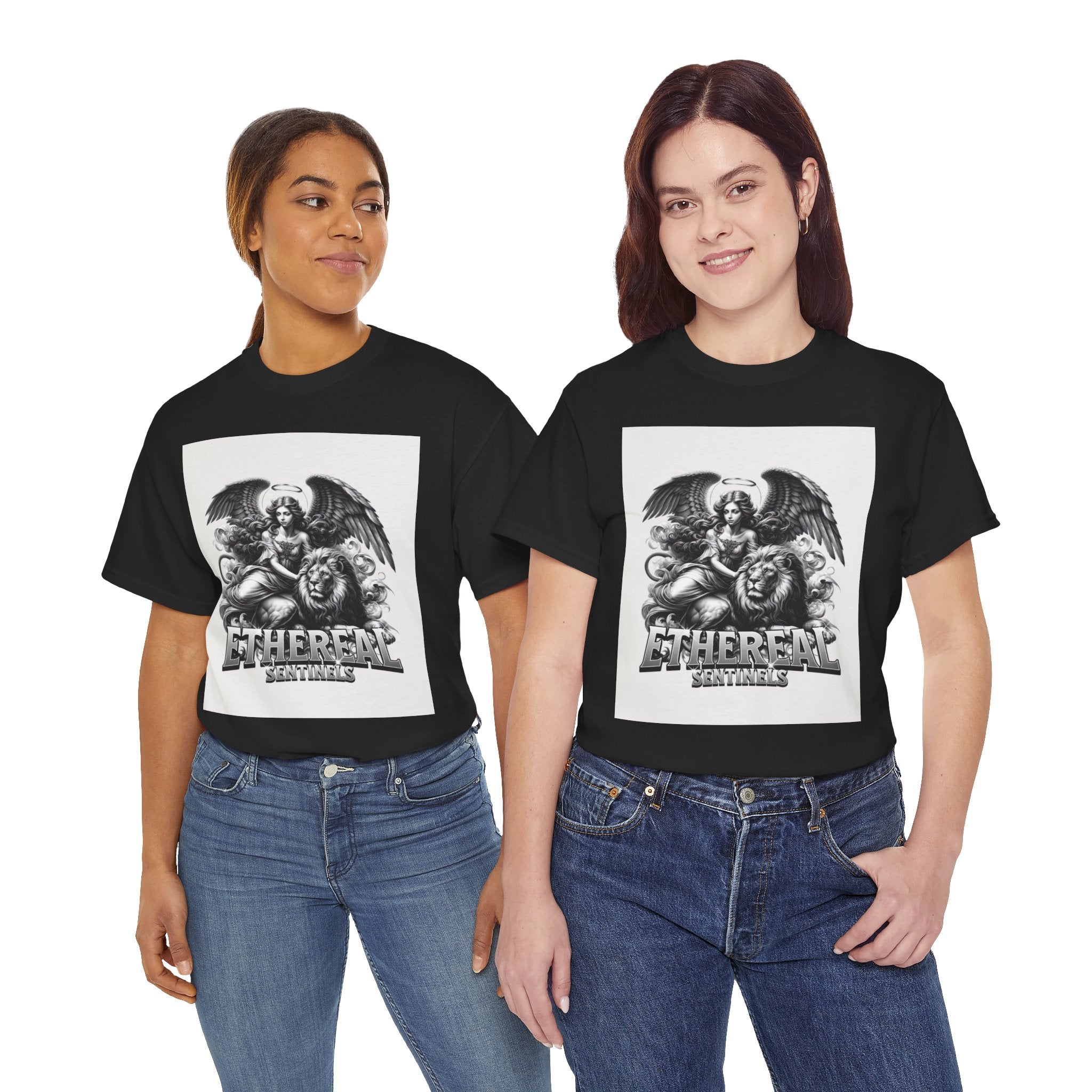 Angel & Lion Graphic Tee — "Ethereal" Vintage Gothic Streetwear