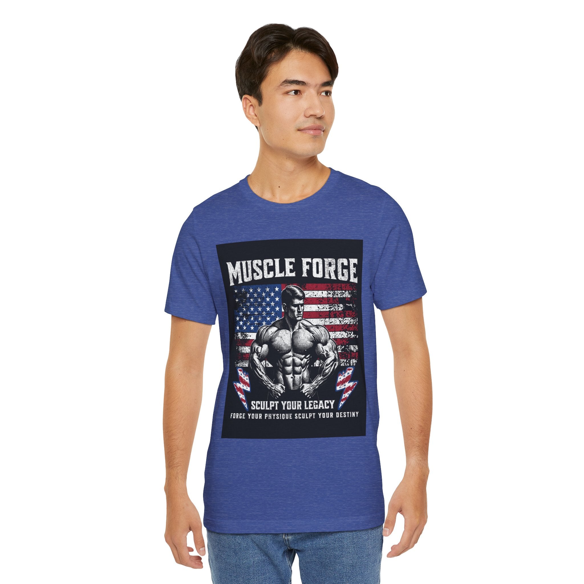 Muscle Forge American Flag Gym Tee — "Sculpt Your Legacy" Fitness T-Shirt