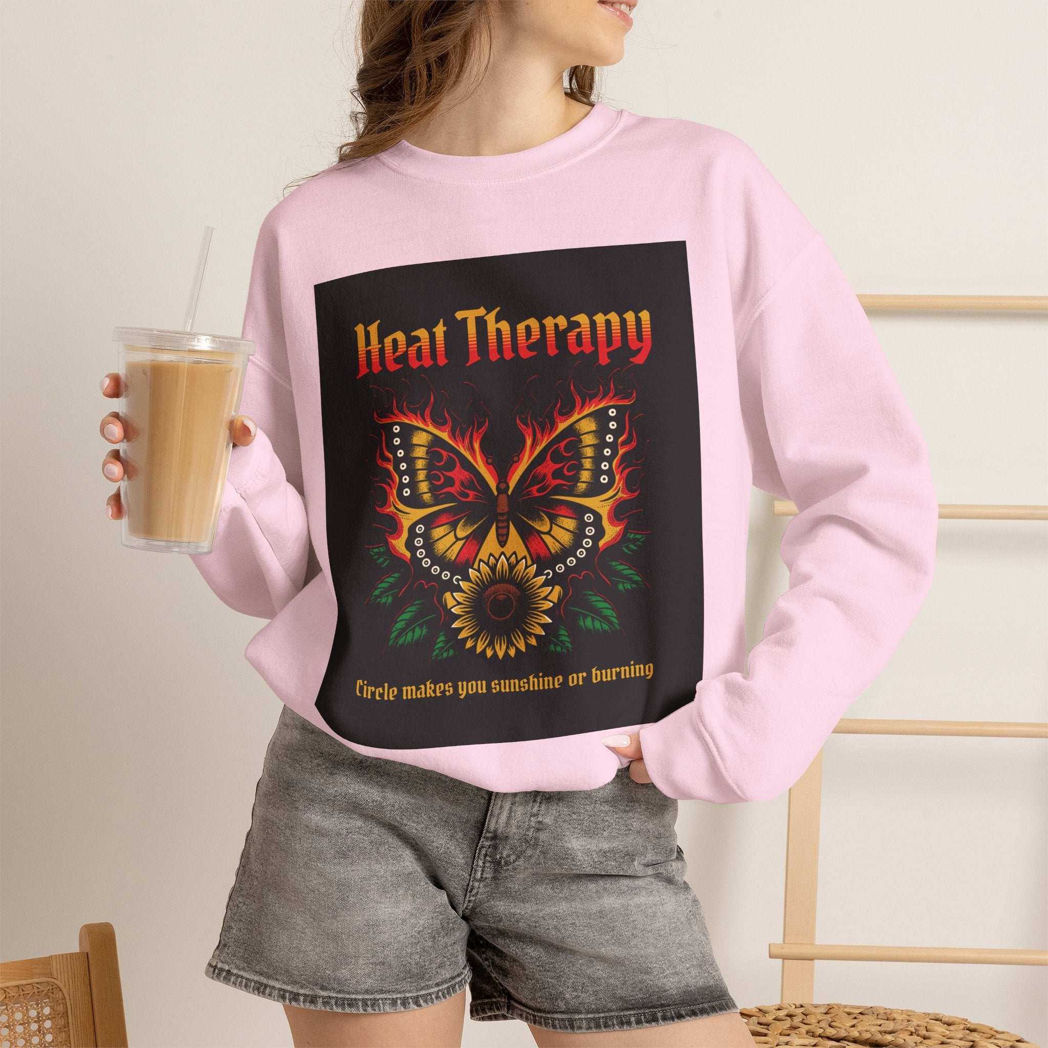 Heat Therapy Crewneck Sweatshirt — Butterfly Flame Graphic