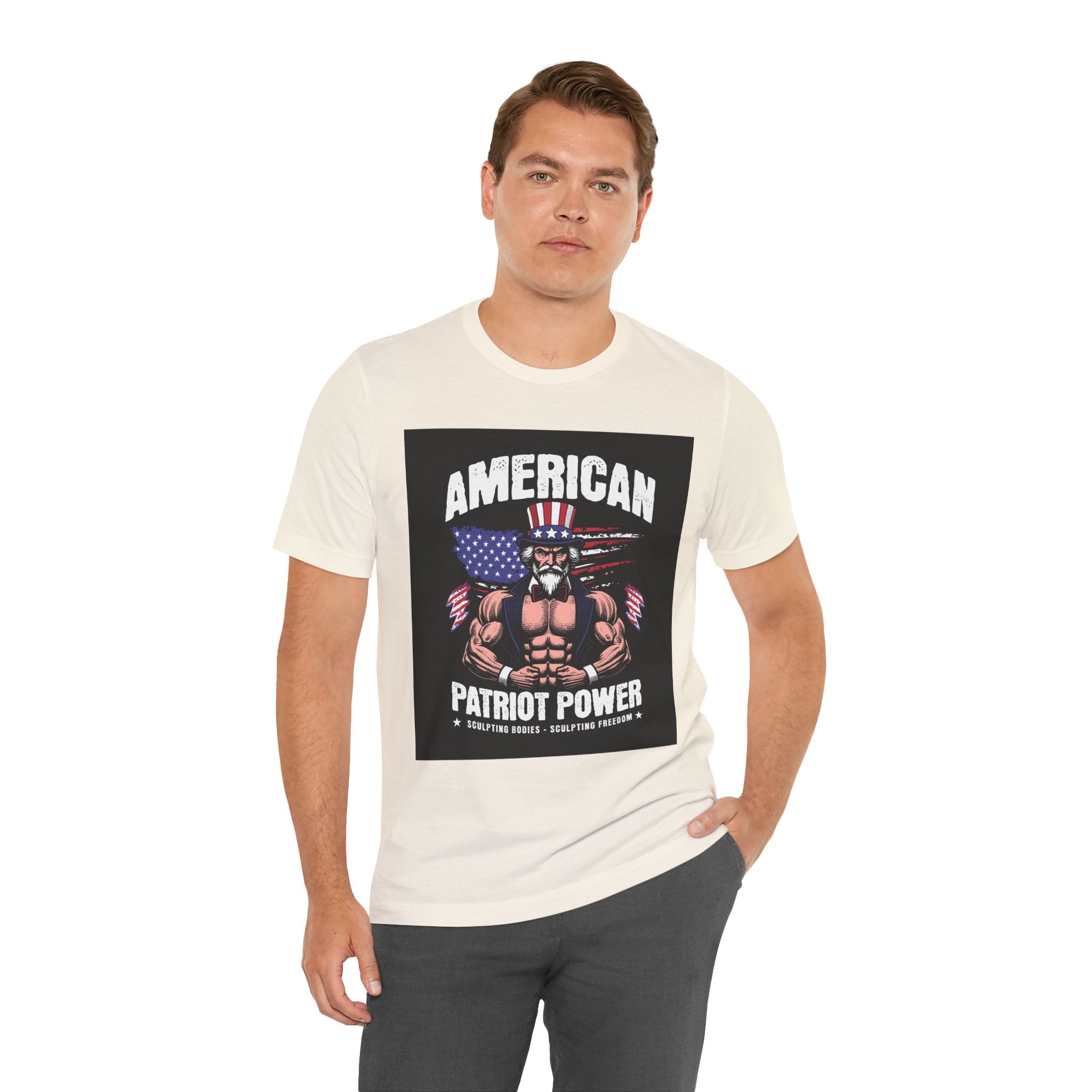 Patriot Power T-Shirt — American Flag Uncle Sam Muscle Graphic Tee