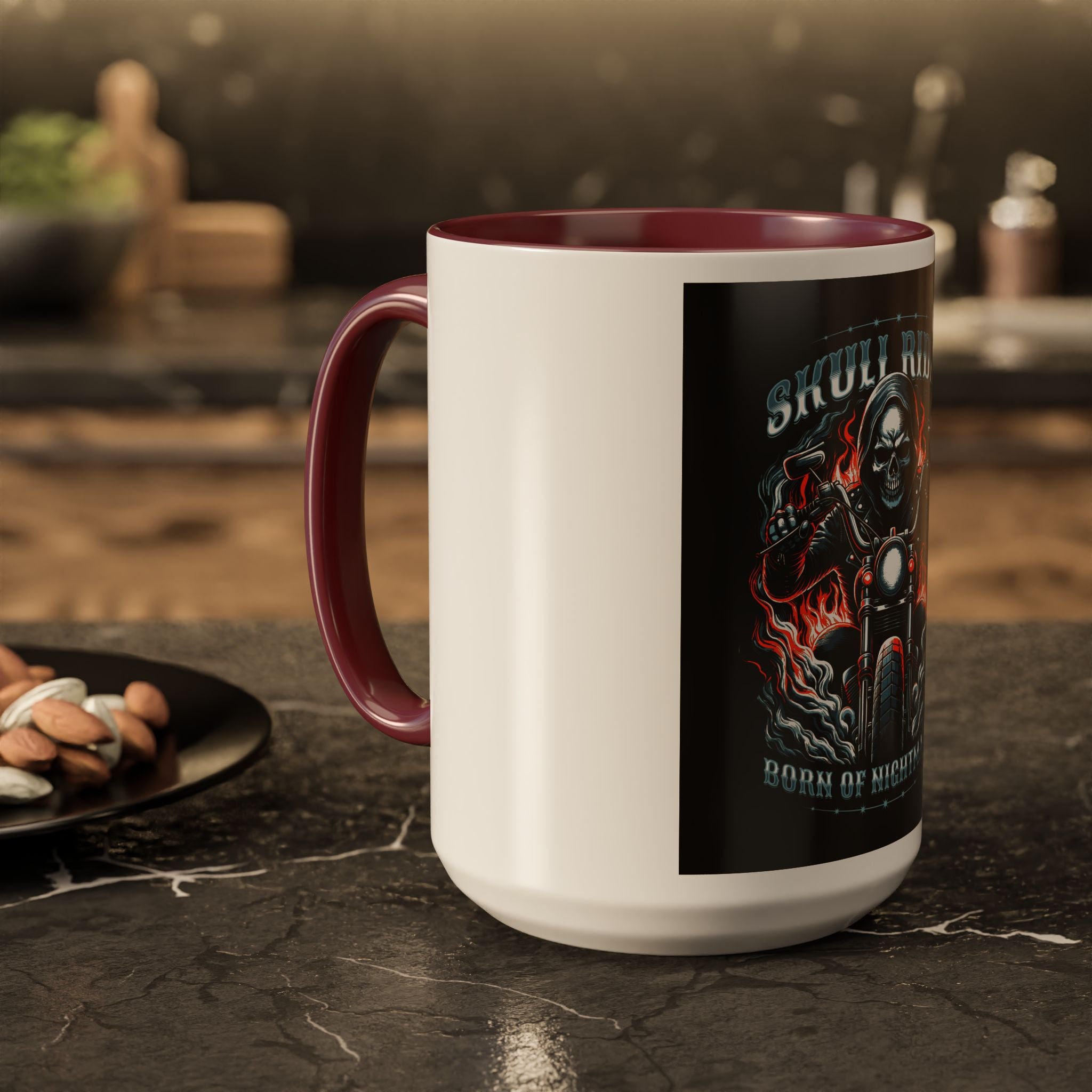 Skull Rider Motorcycle Mug – "Born of Nightmares" Biker Coffee Cup (11oz/15oz)