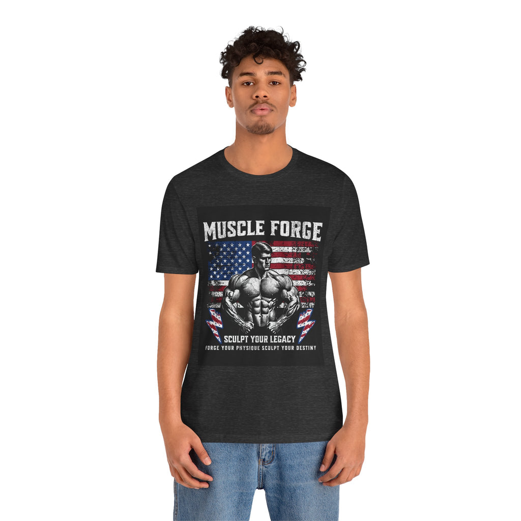 Muscle Forge American Flag Gym Tee — "Sculpt Your Legacy" Fitness T-Shirt