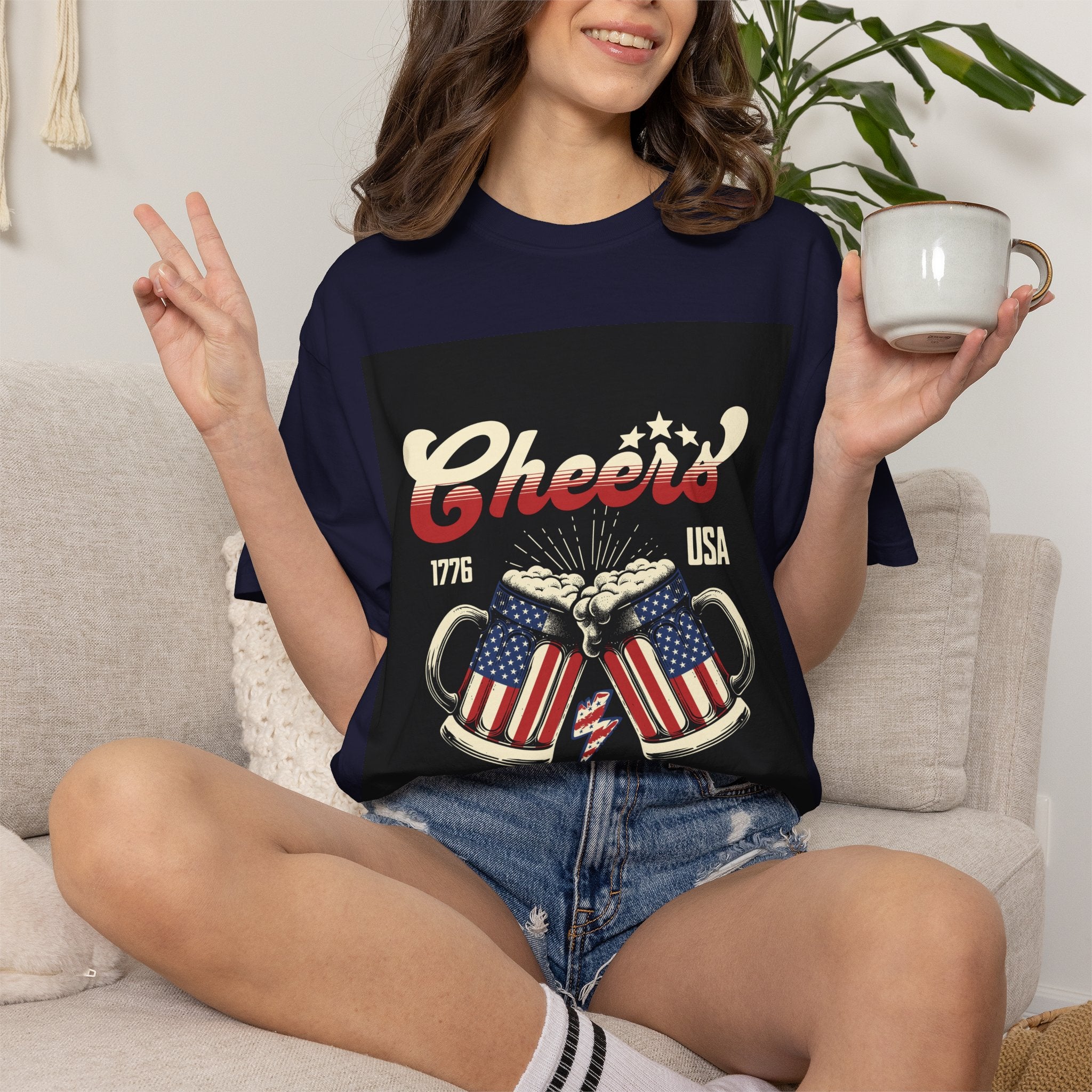 Cheers USA T-Shirt — Patriotic Beer Mugs Graphic Tee (1776)