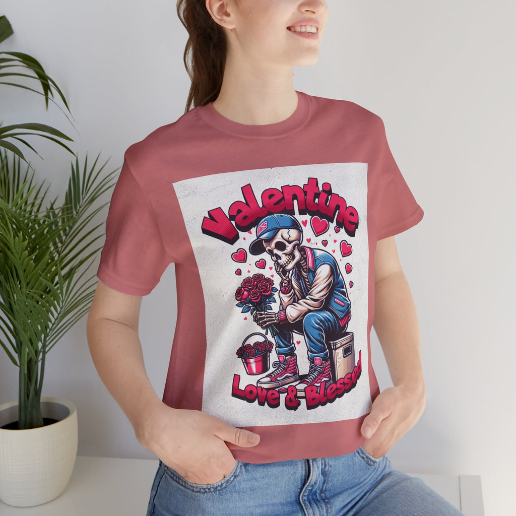Valentine Skull T-Shirt – "Love & Blessed" Gothic Valentine Tee