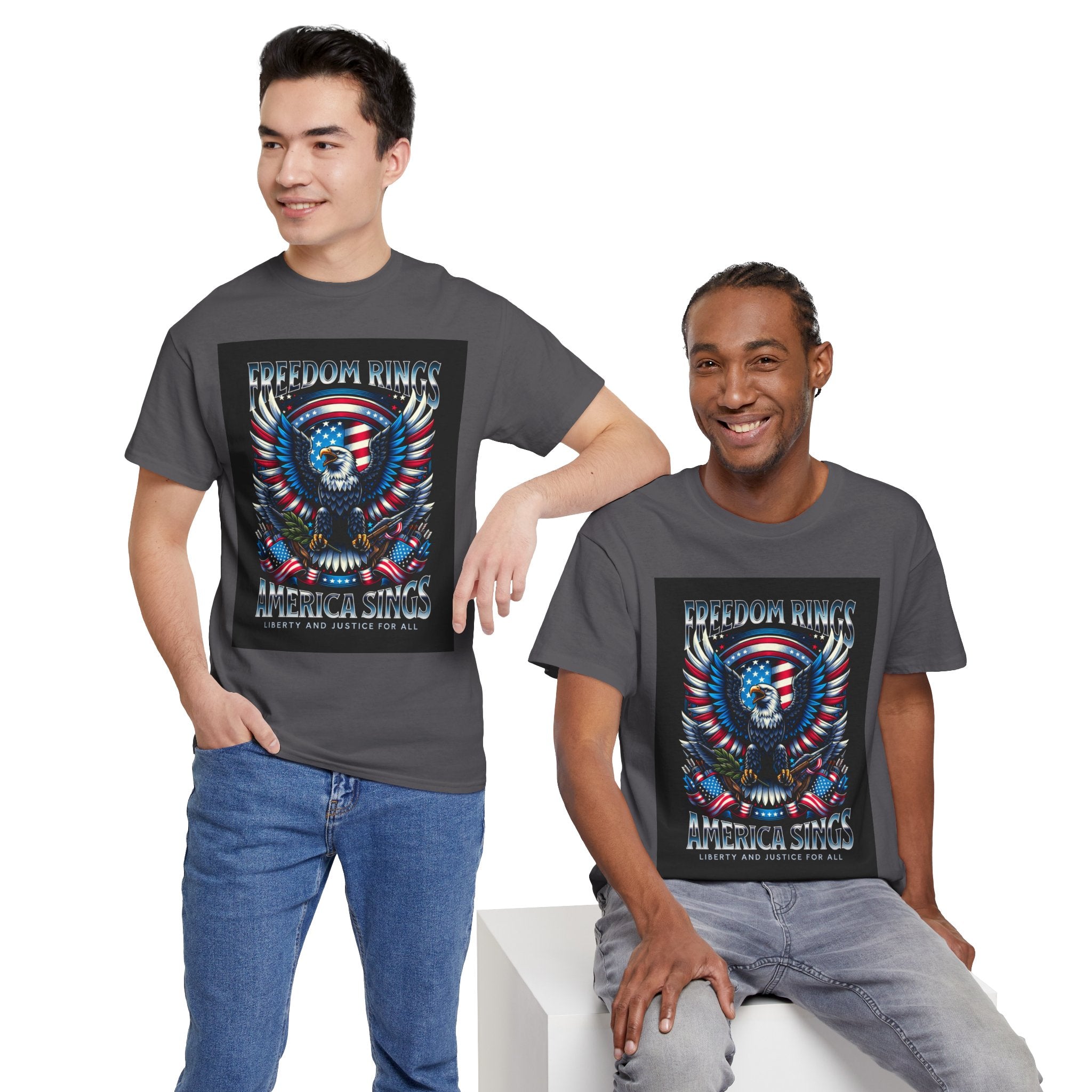 Eagle & American Flag Tee — "Freedom Rings, America Sings" Patriotic T-Shirt
