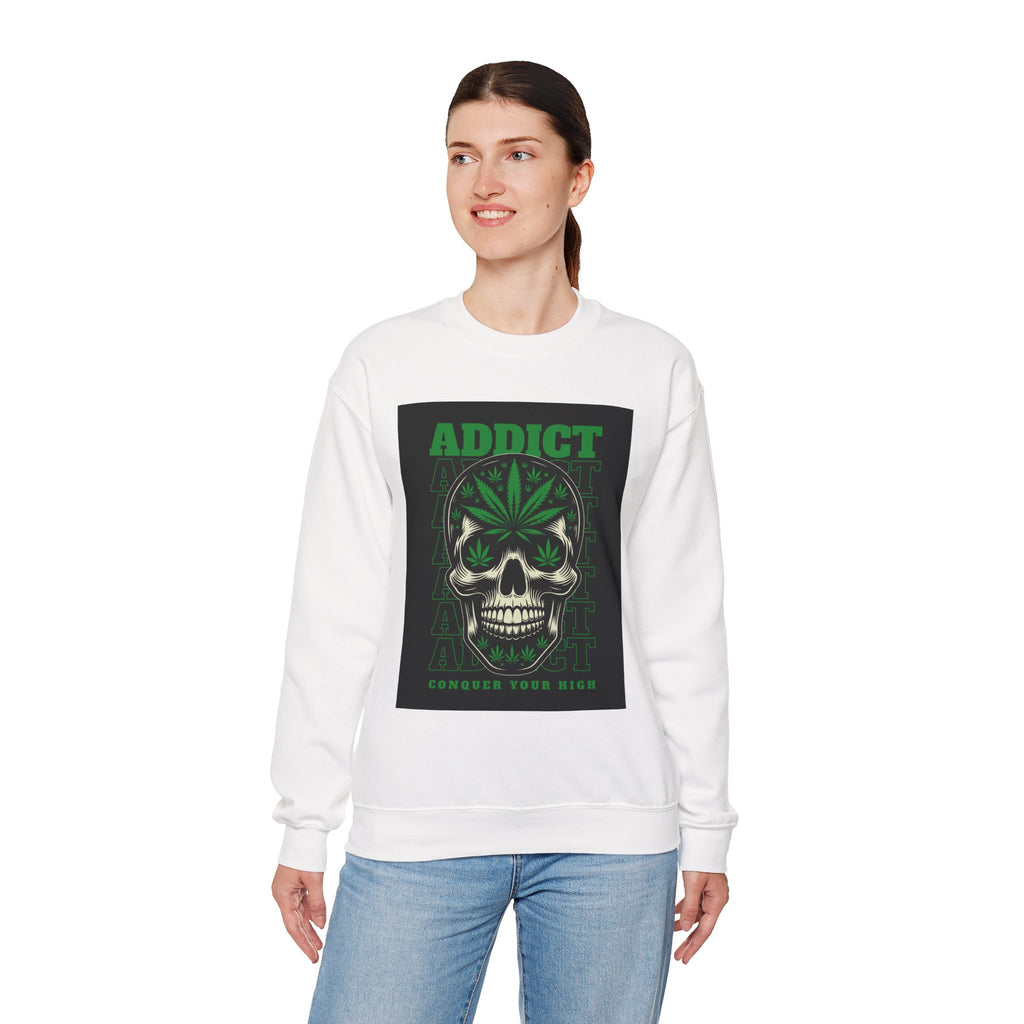 Skull & Cannabis 'Addict' Crewneck Sweatshirt — Conquer Your High Graphic Sweatshirt