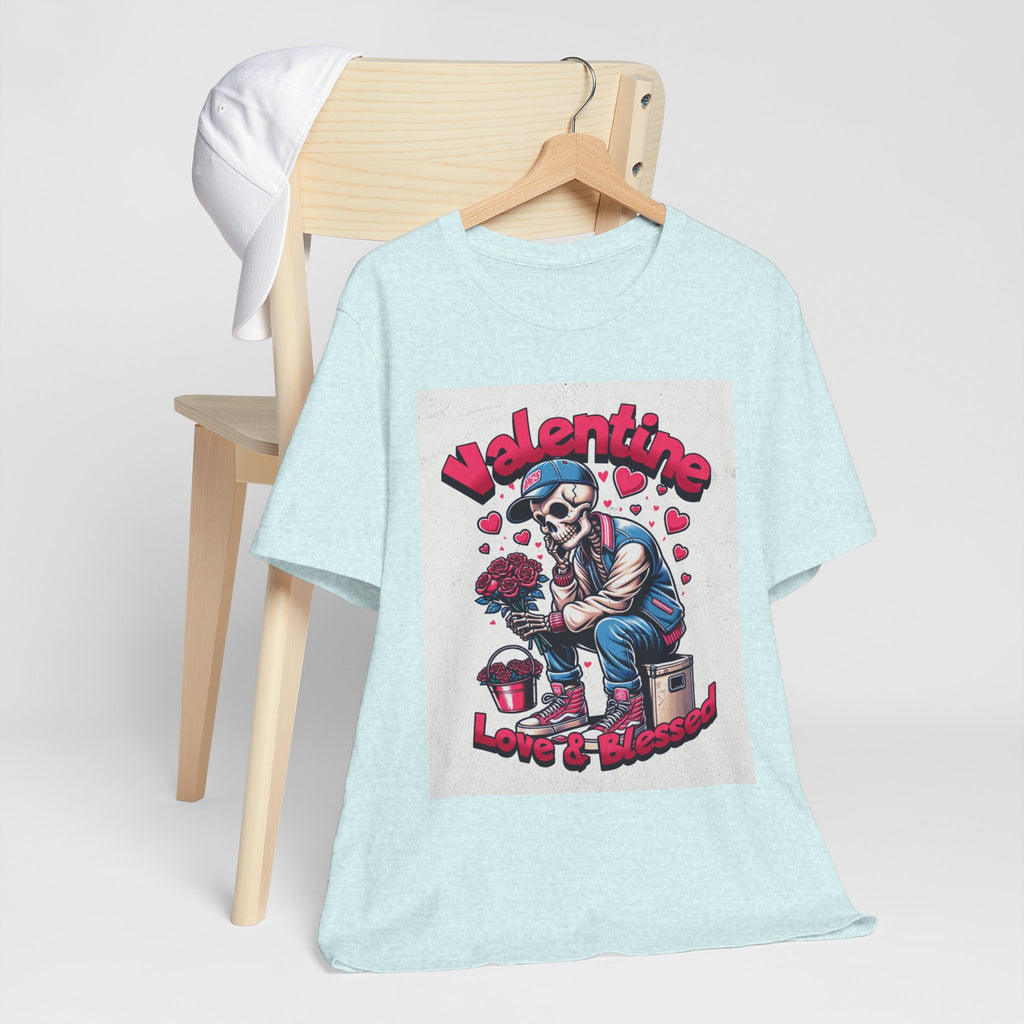 Valentine Skull T-Shirt – "Love & Blessed" Gothic Valentine Tee