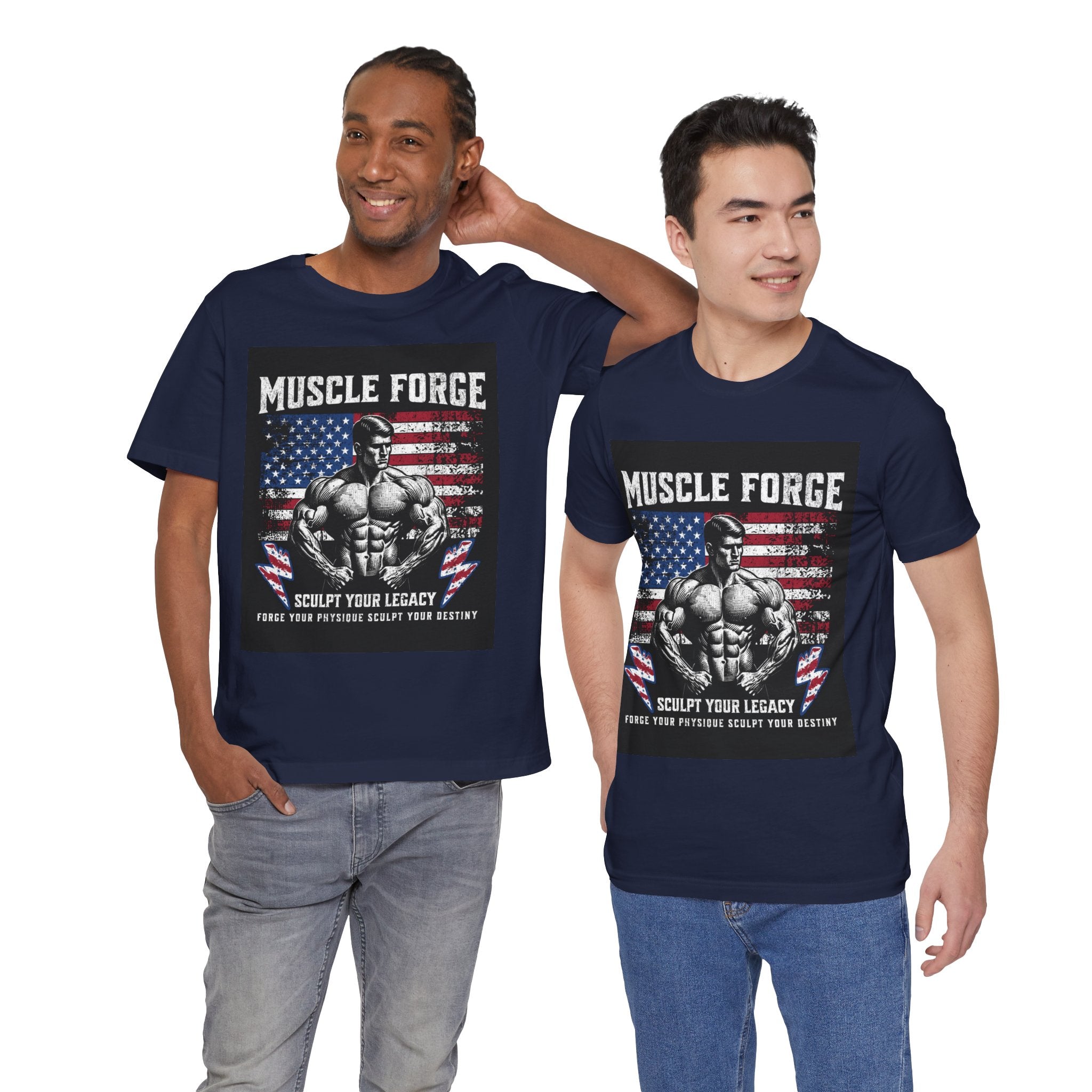 Muscle Forge American Flag Gym Tee — "Sculpt Your Legacy" Fitness T-Shirt
