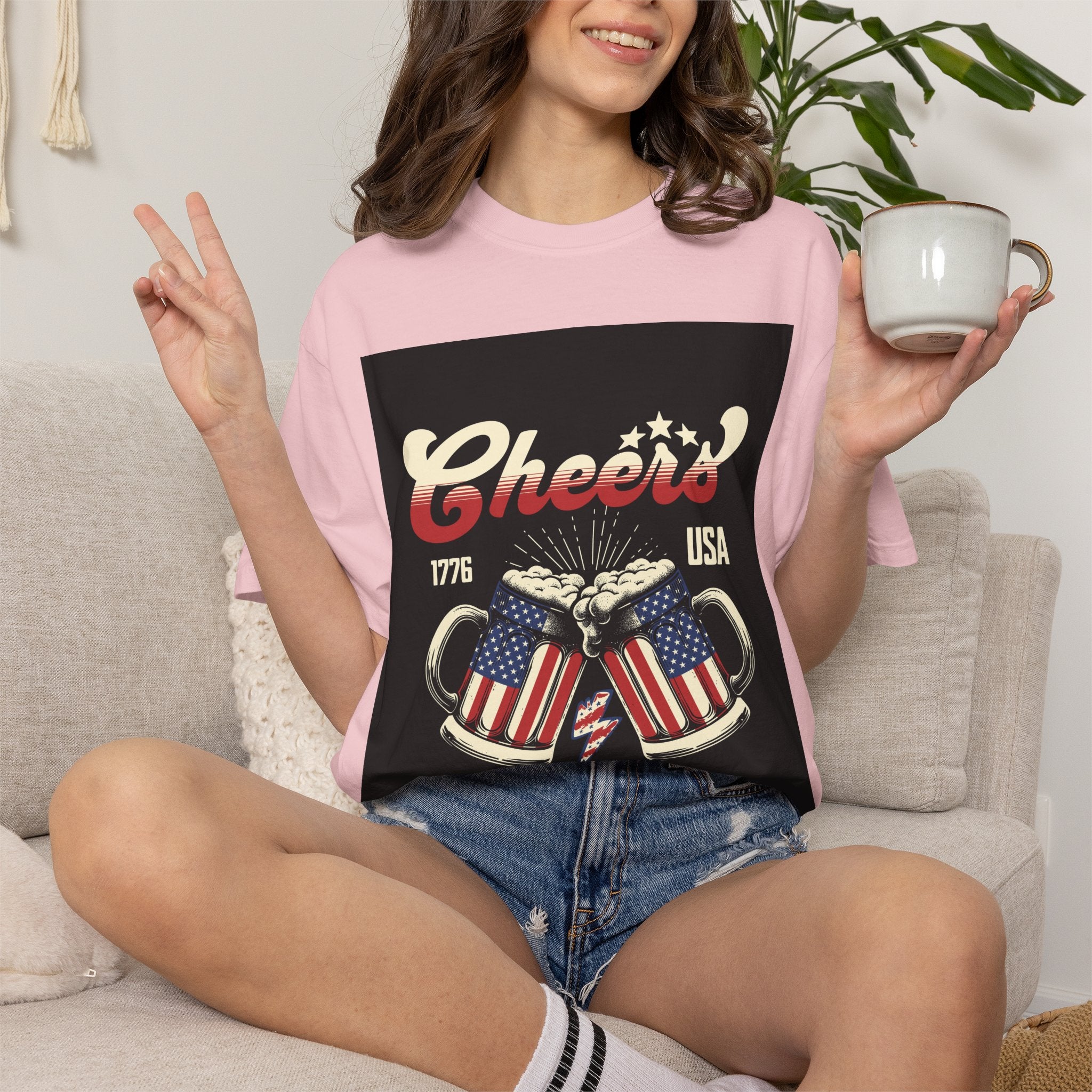 Cheers USA T-Shirt — Patriotic Beer Mugs Graphic Tee (1776)
