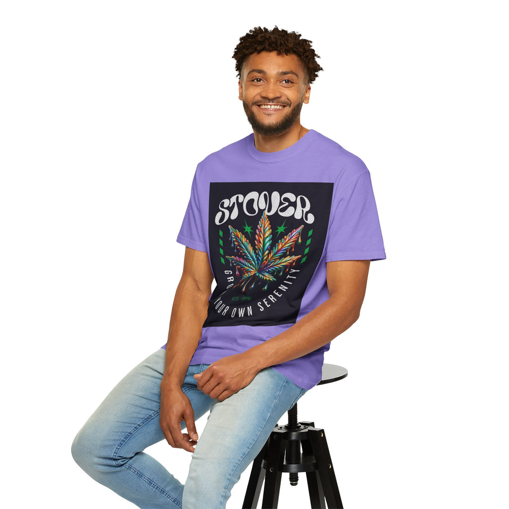 T-Shirt — Stover "Grow Your Own Serenity" Colorful Cannabis Leaf Graphic