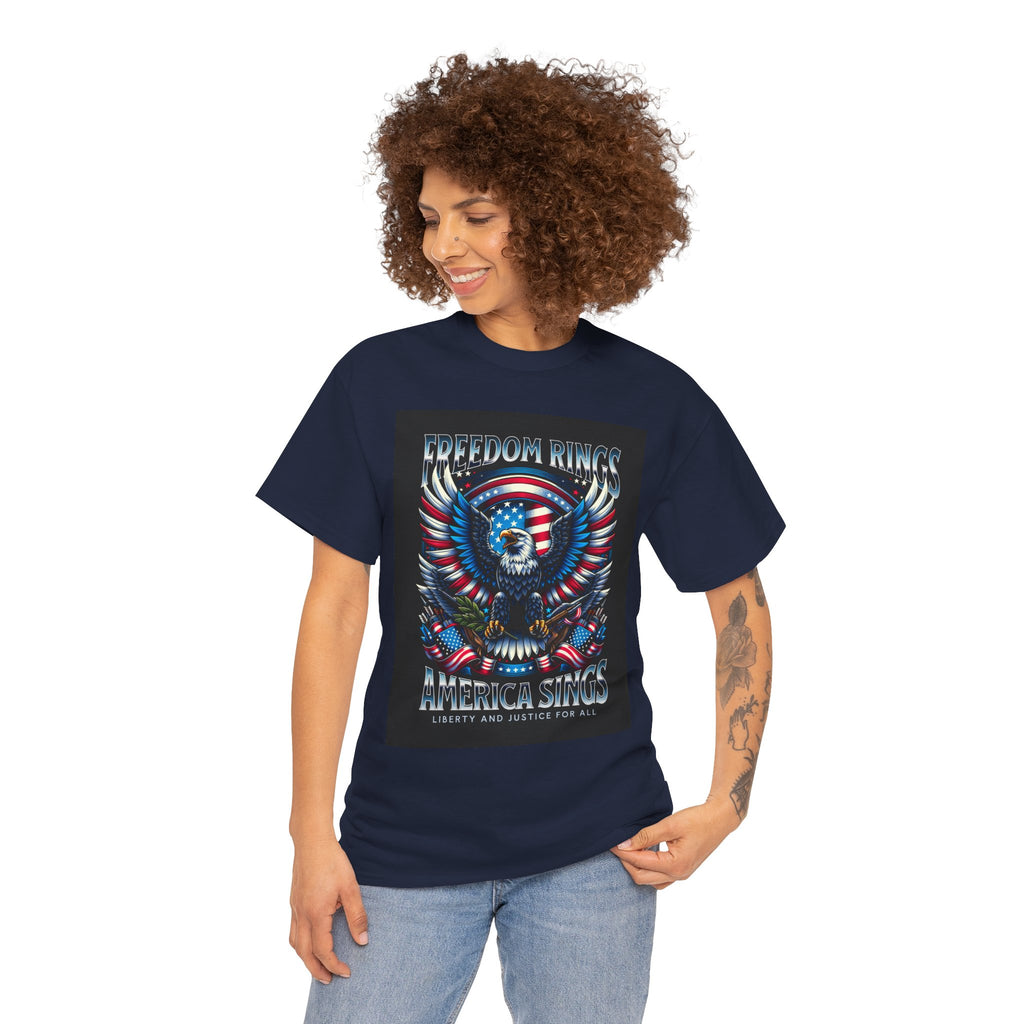 Eagle & American Flag Tee — "Freedom Rings, America Sings" Patriotic T-Shirt