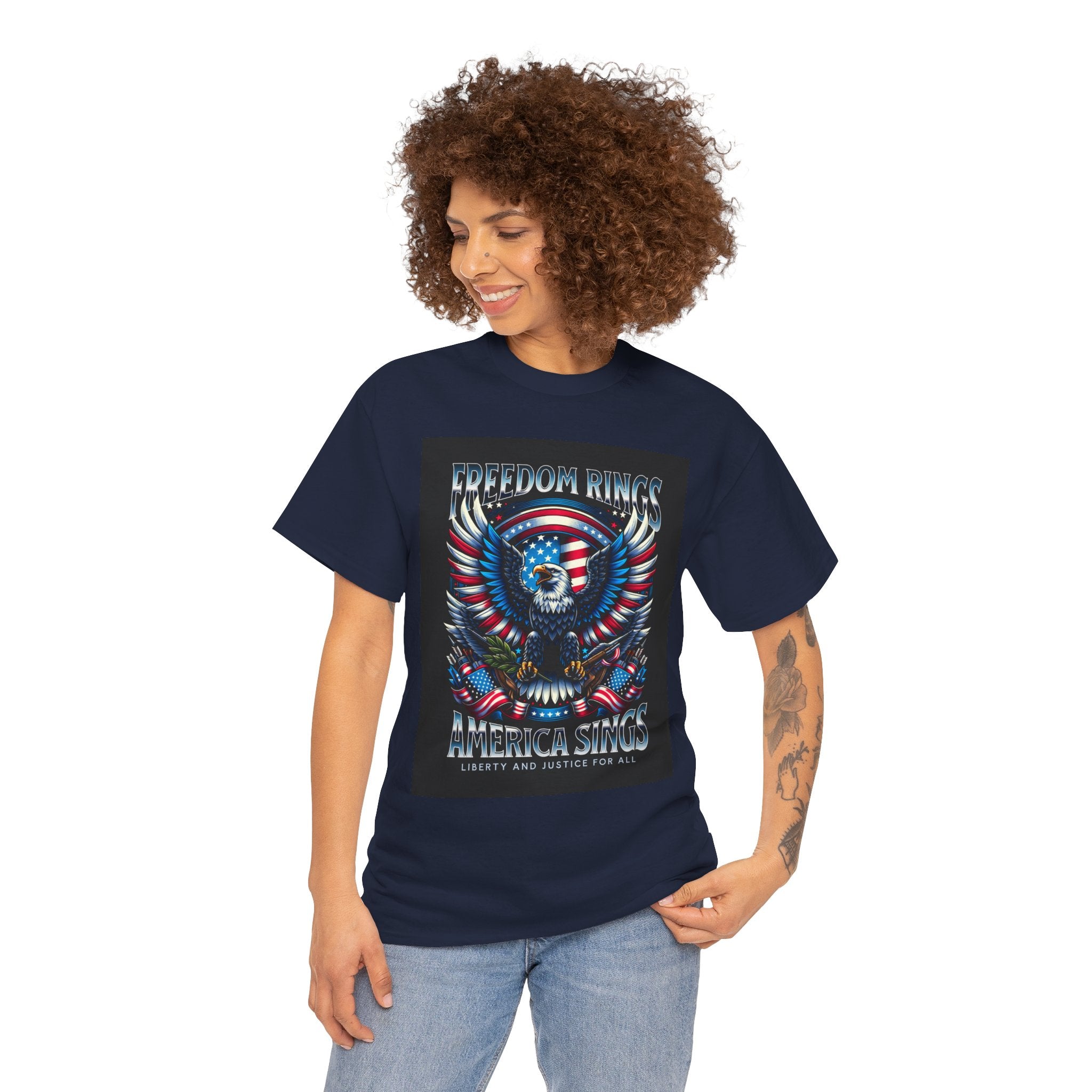 Eagle & American Flag Tee — "Freedom Rings, America Sings" Patriotic T-Shirt