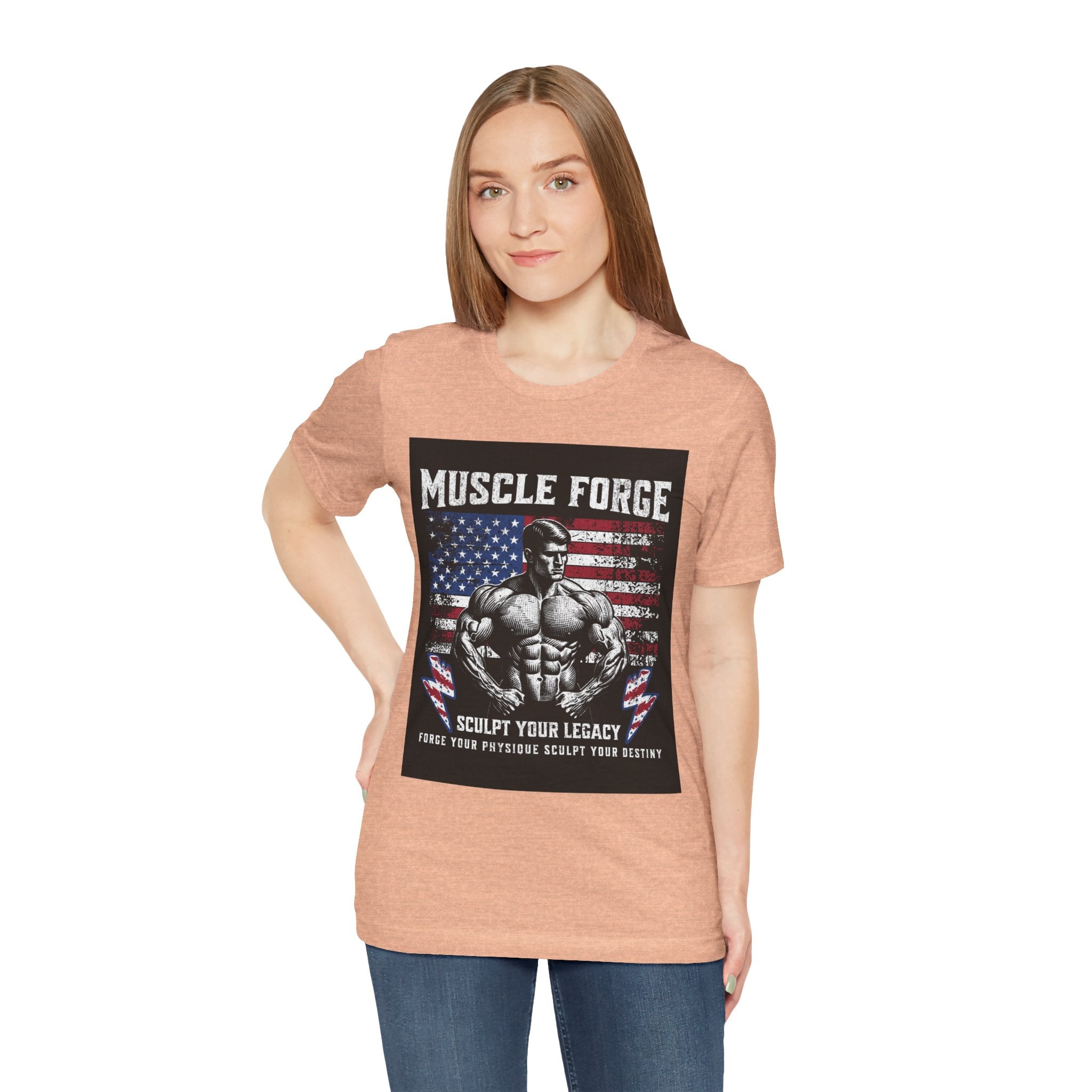 Muscle Forge American Flag Gym Tee — "Sculpt Your Legacy" Fitness T-Shirt