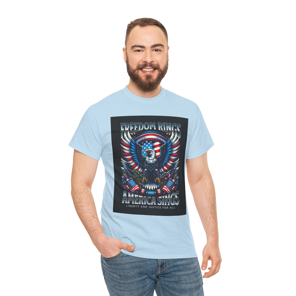 Eagle & American Flag Tee — "Freedom Rings, America Sings" Patriotic T-Shirt
