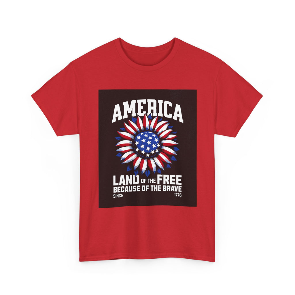 Patriotic America Tee — "Land of the Free Because of the Brave" Cotton T-Shirt
