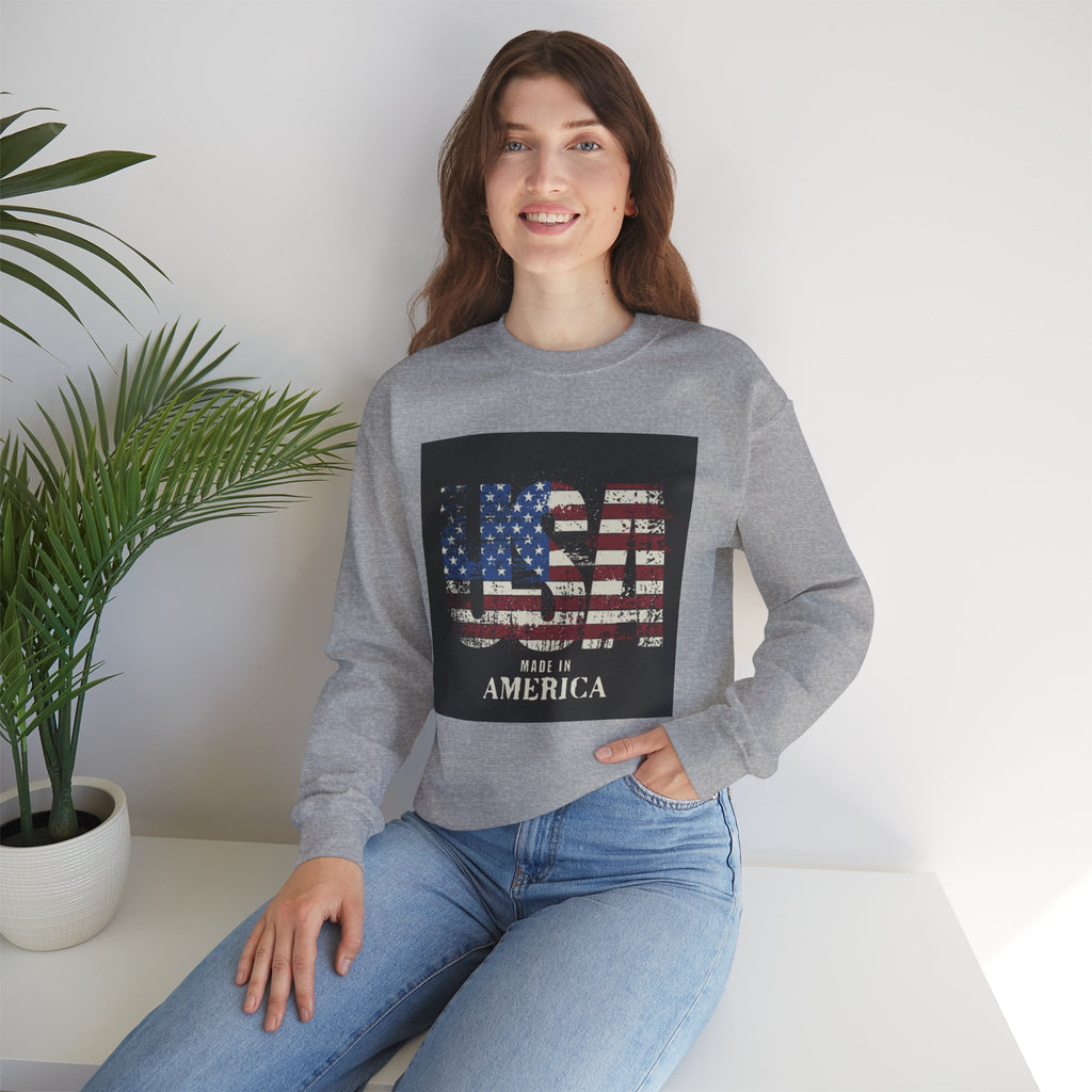Made in America Flag Crewneck Sweatshirt — USA Vintage Patriotic Pullover