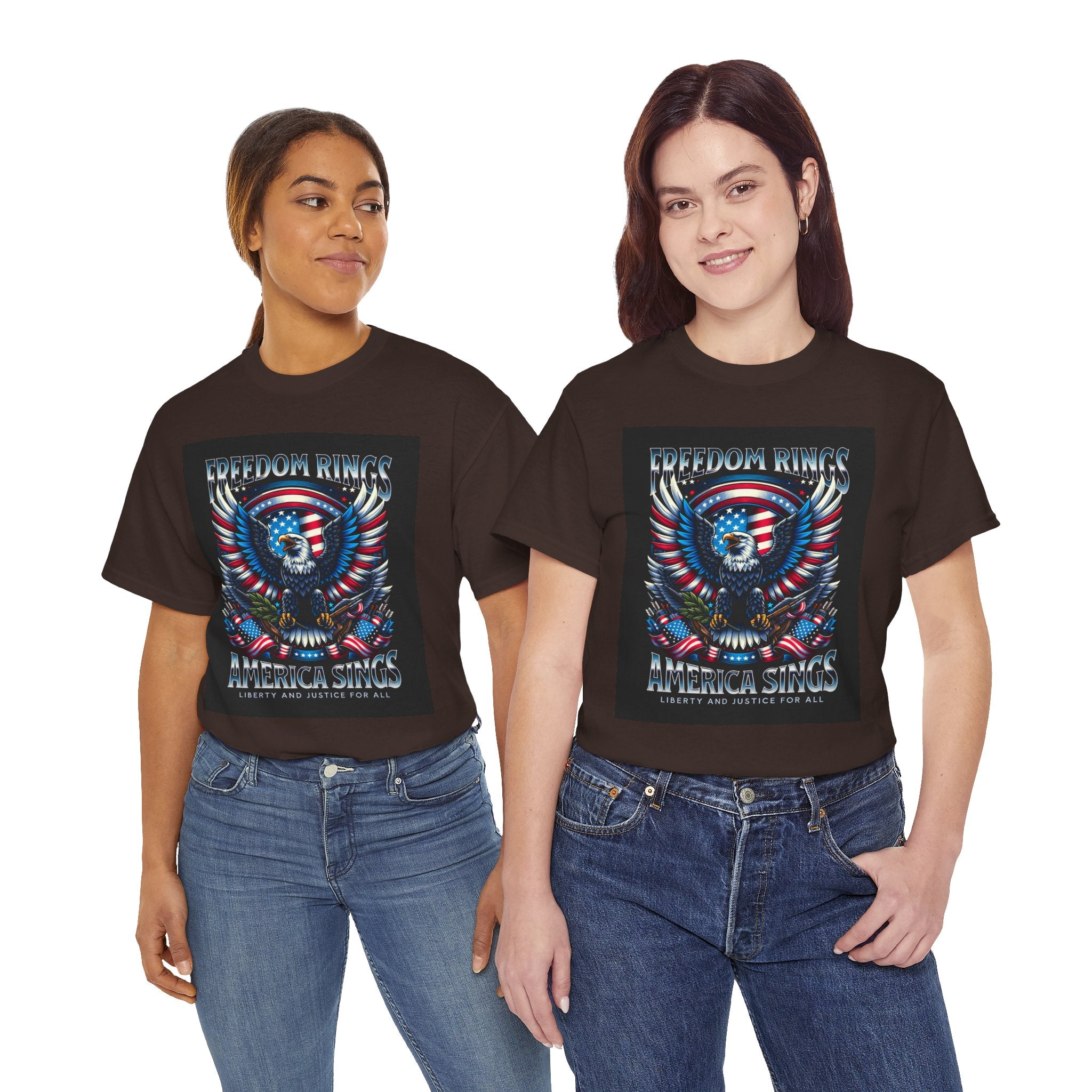 Eagle & American Flag Tee — "Freedom Rings, America Sings" Patriotic T-Shirt