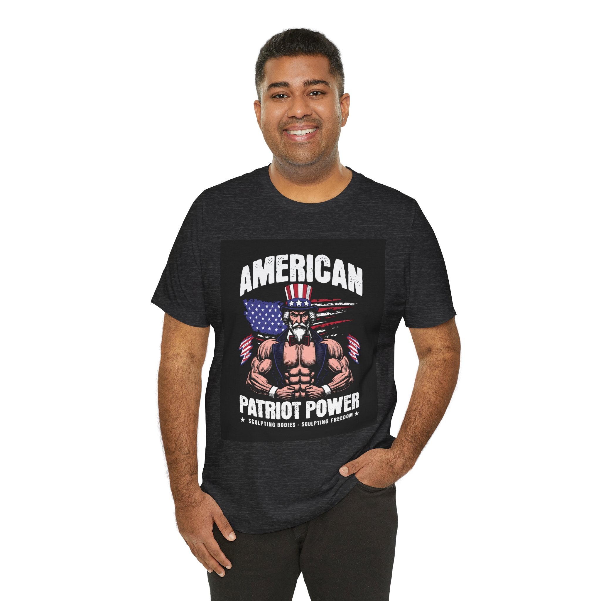 Patriot Power T-Shirt — American Flag Uncle Sam Muscle Graphic Tee