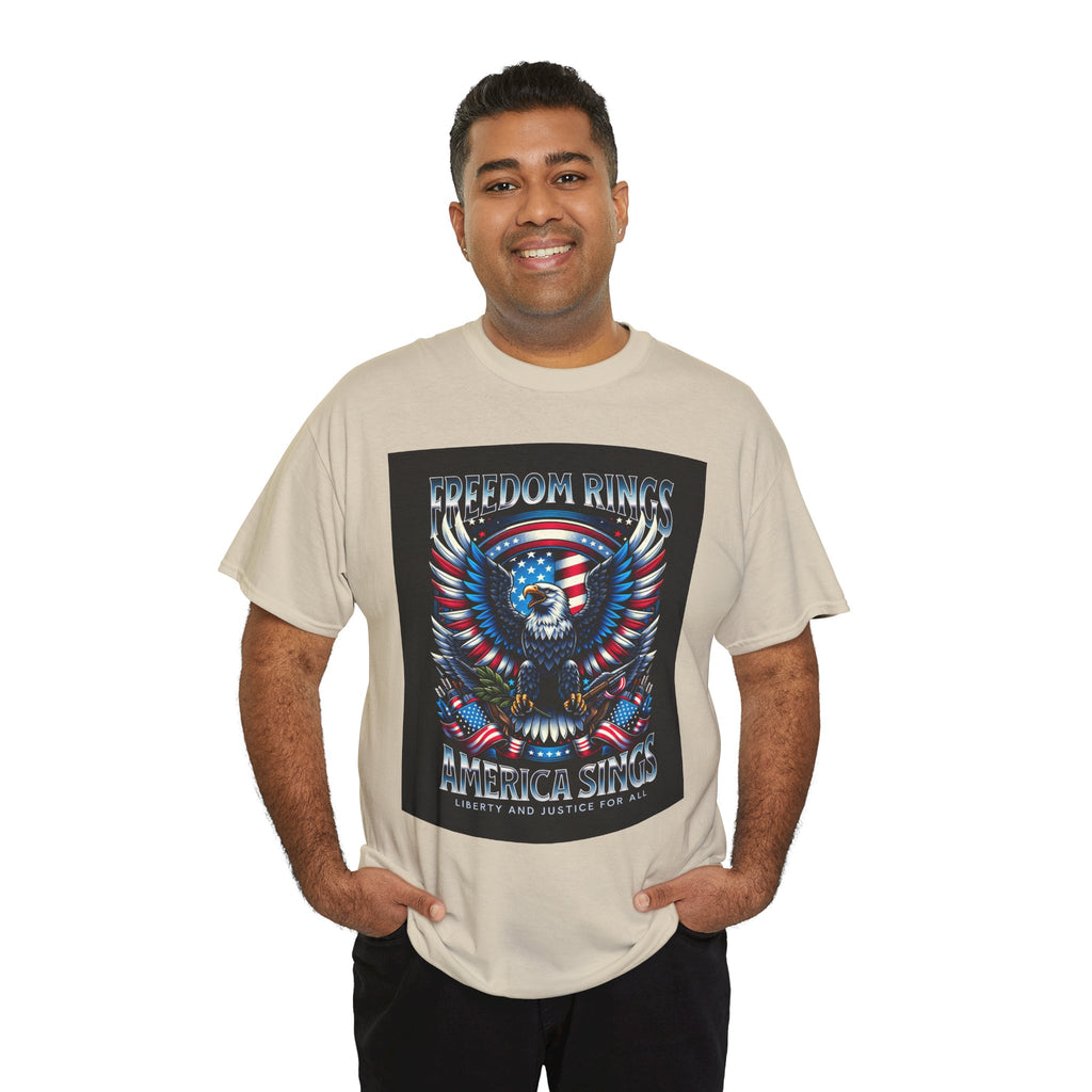 Eagle & American Flag Tee — "Freedom Rings, America Sings" Patriotic T-Shirt