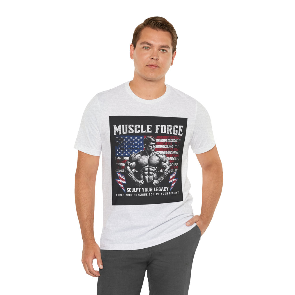 Muscle Forge American Flag Gym Tee — "Sculpt Your Legacy" Fitness T-Shirt