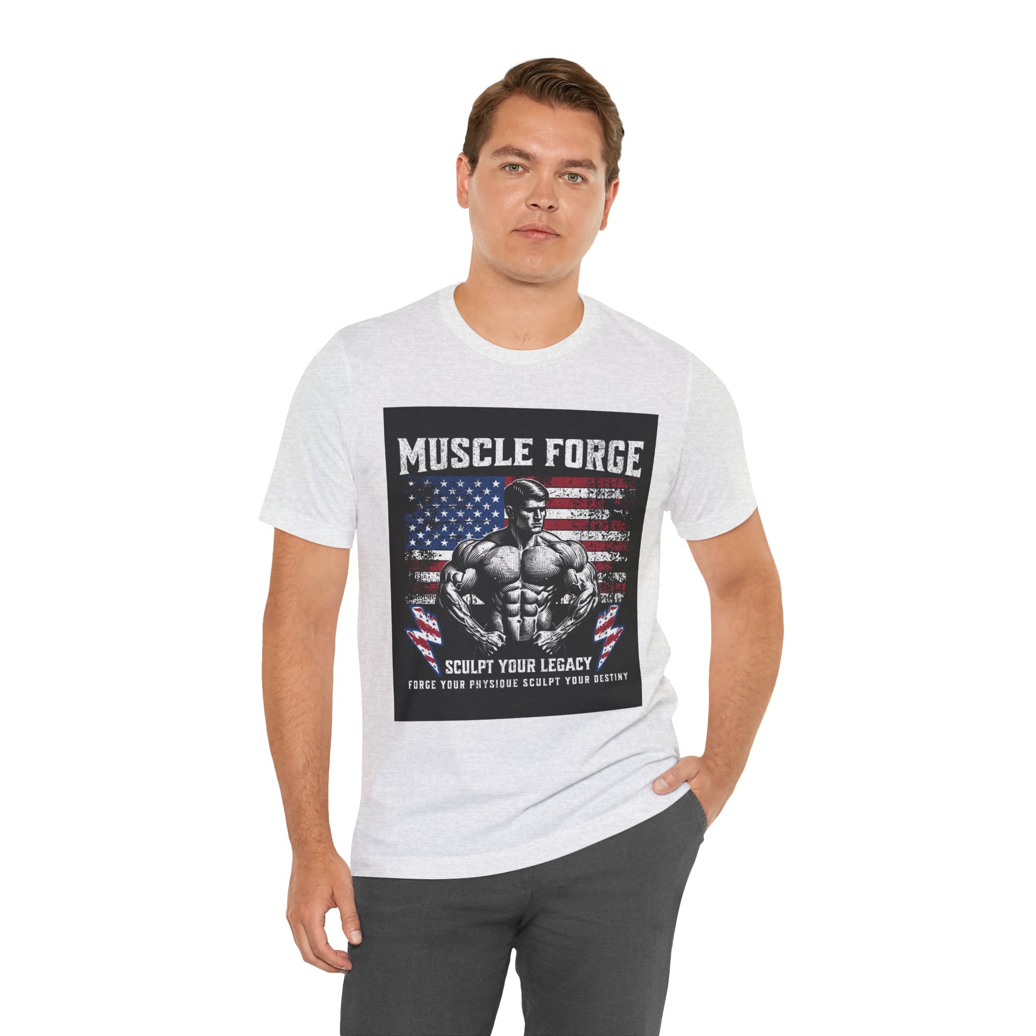 Muscle Forge American Flag Gym Tee — "Sculpt Your Legacy" Fitness T-Shirt