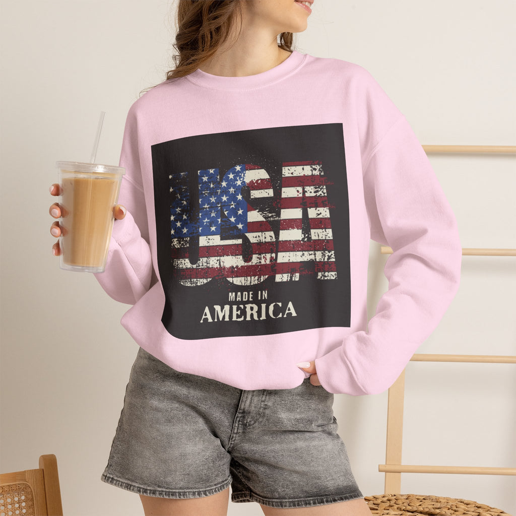 Made in America Flag Crewneck Sweatshirt — USA Vintage Patriotic Pullover