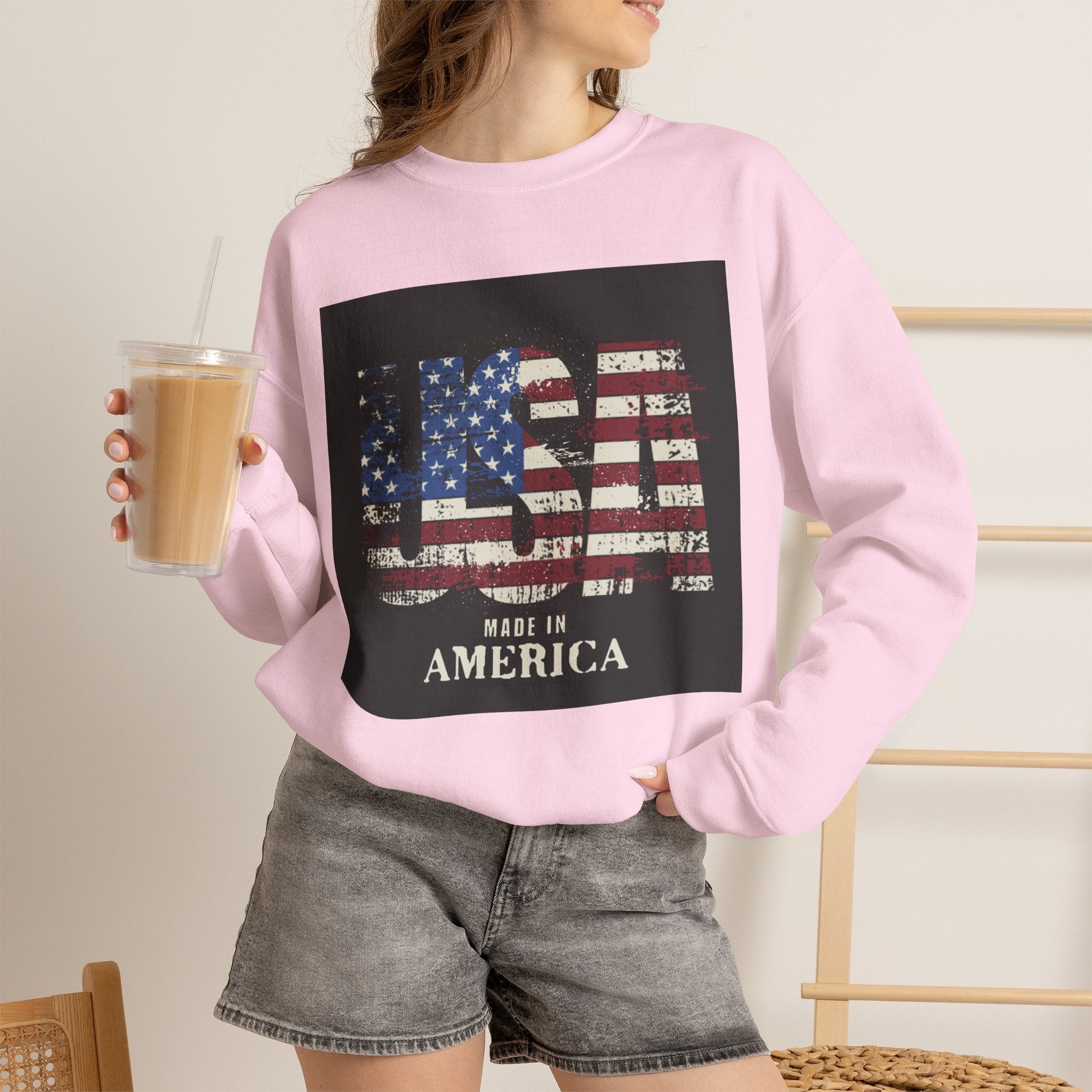 Made in America Flag Crewneck Sweatshirt — USA Vintage Patriotic Pullover