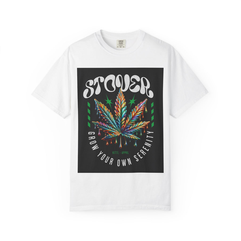 T-Shirt — Stover "Grow Your Own Serenity" Colorful Cannabis Leaf Graphic