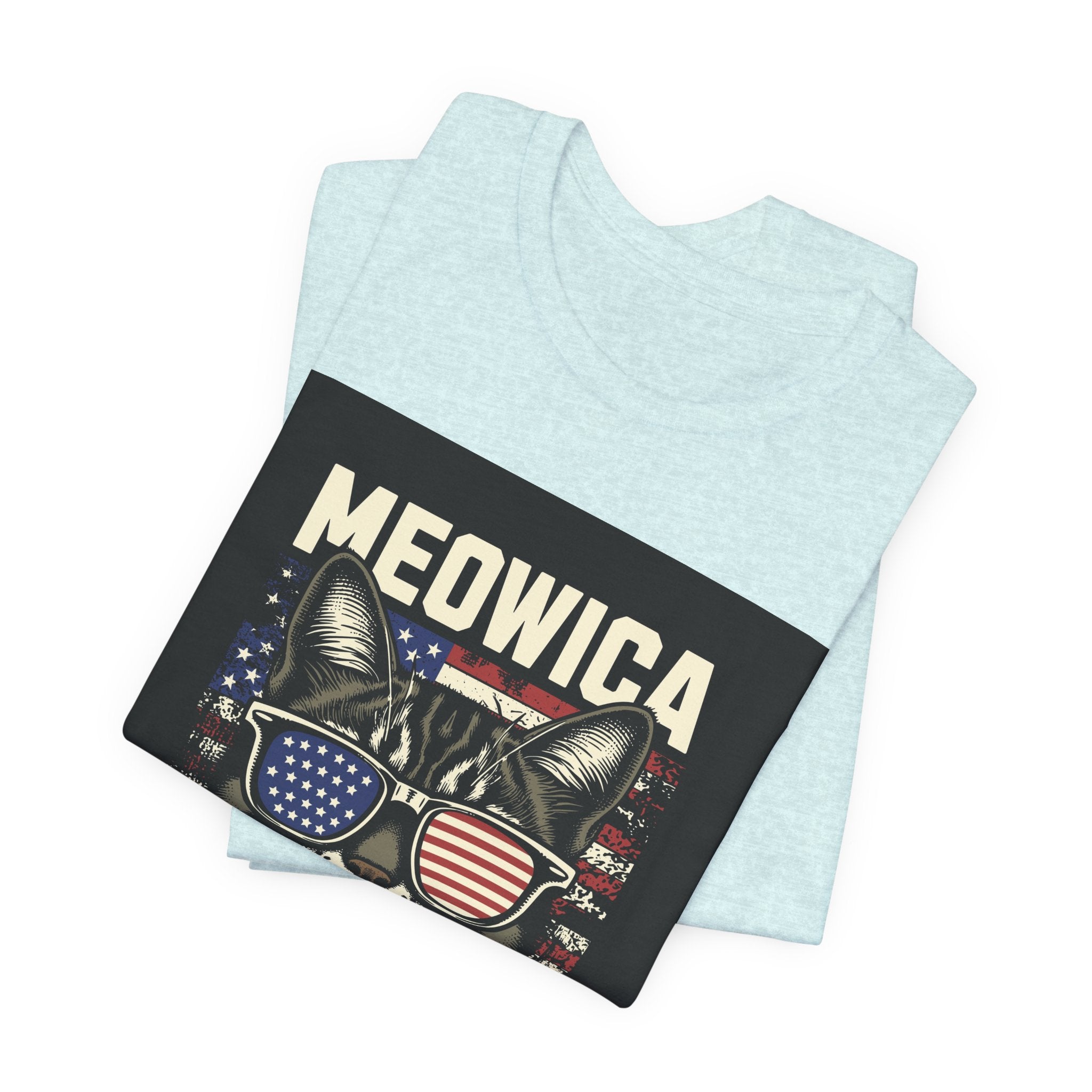 Meowica Cat Tee — Patriotic USA Flag Sunglasses Graphic T-Shirt