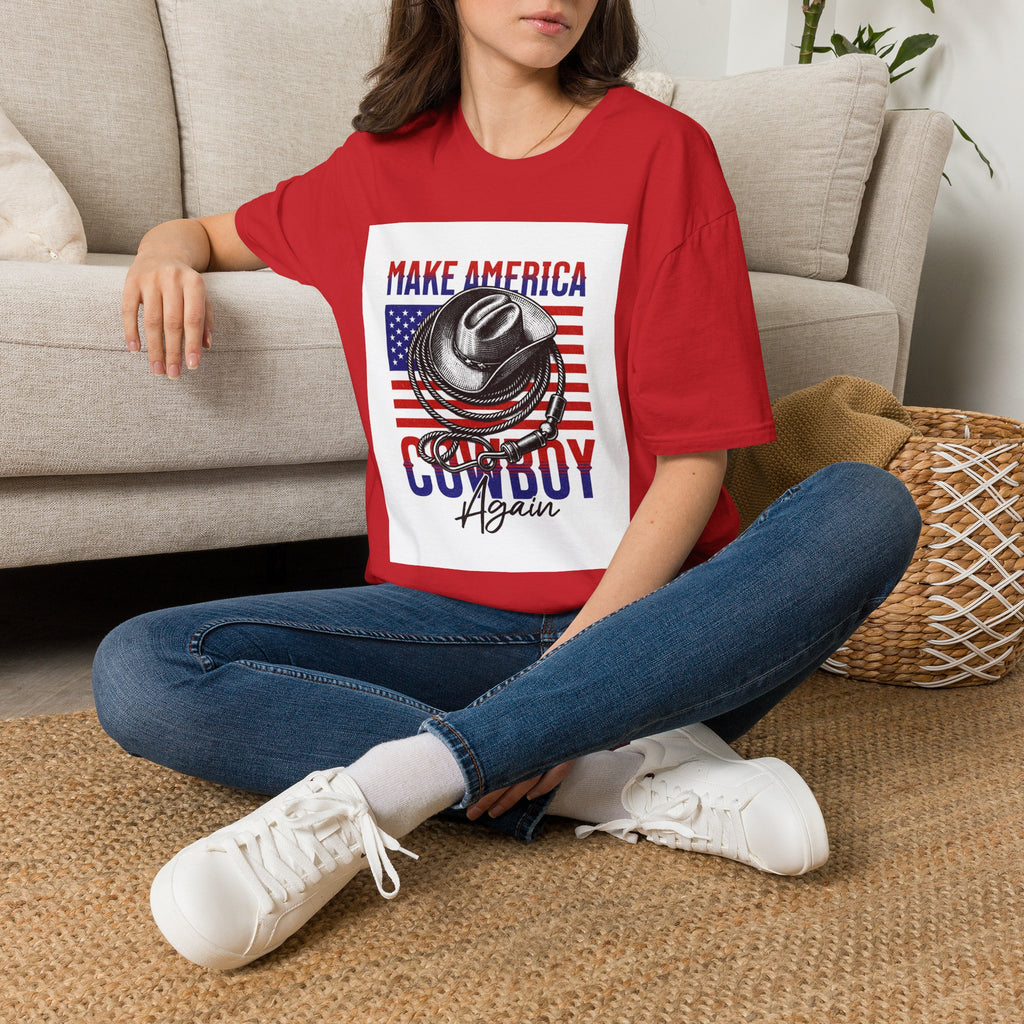 Make America Cowboy Again T-Shirt — Patriotic Western Flag Tee