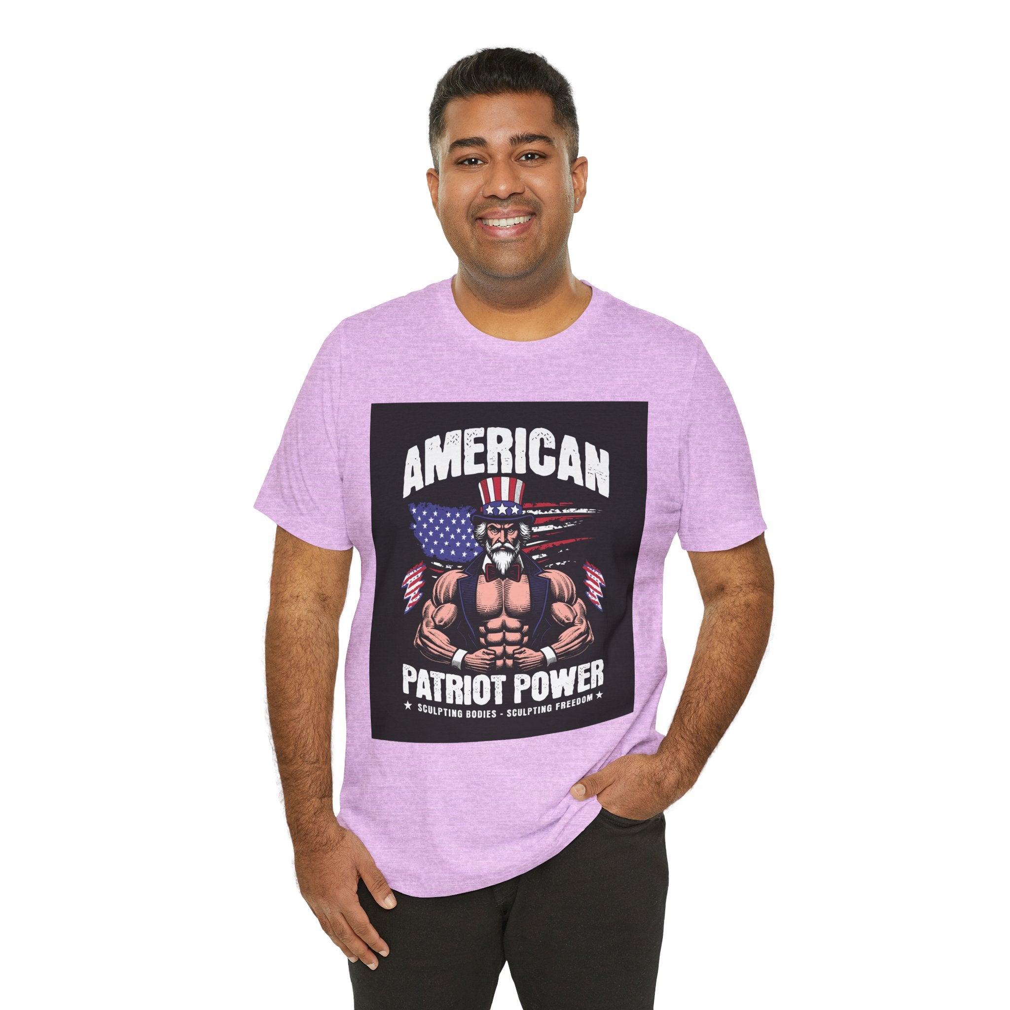 Patriot Power T-Shirt — American Flag Uncle Sam Muscle Graphic Tee