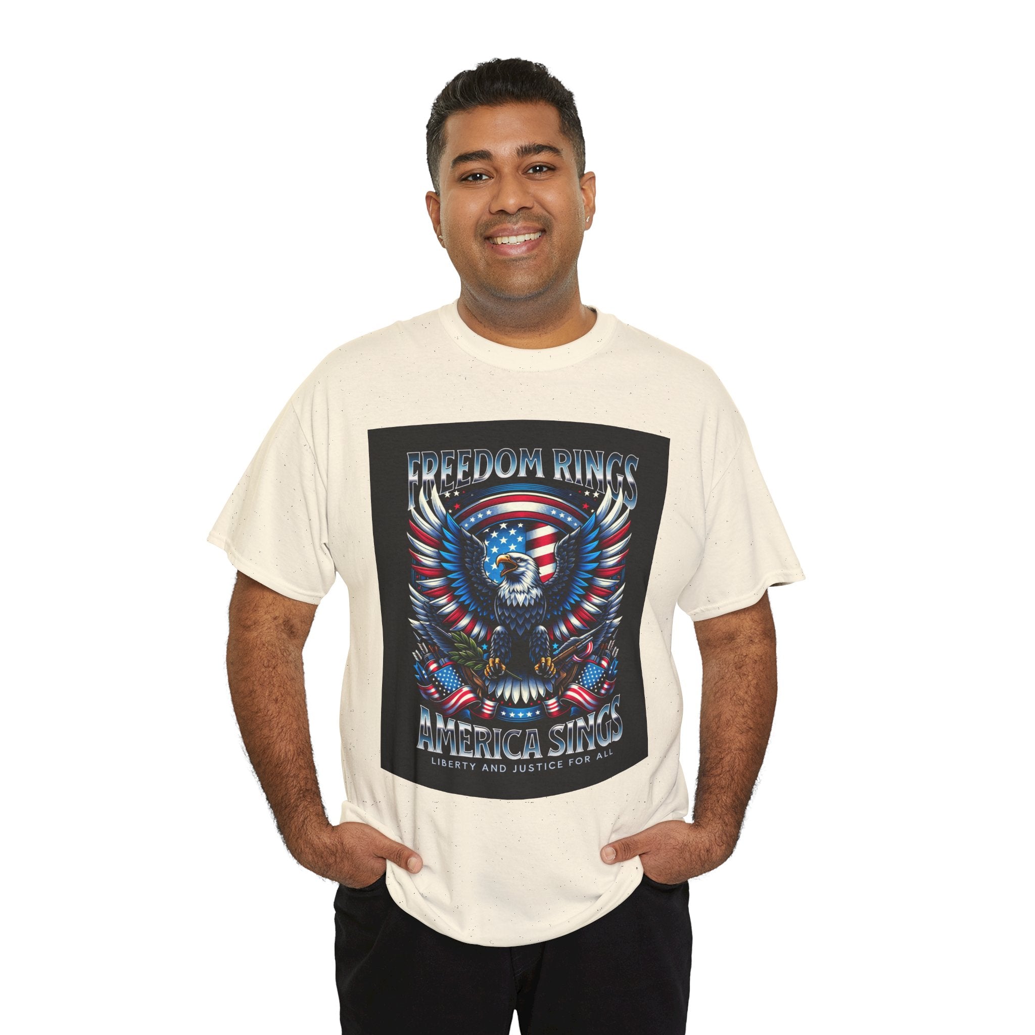Eagle & American Flag Tee — "Freedom Rings, America Sings" Patriotic T-Shirt