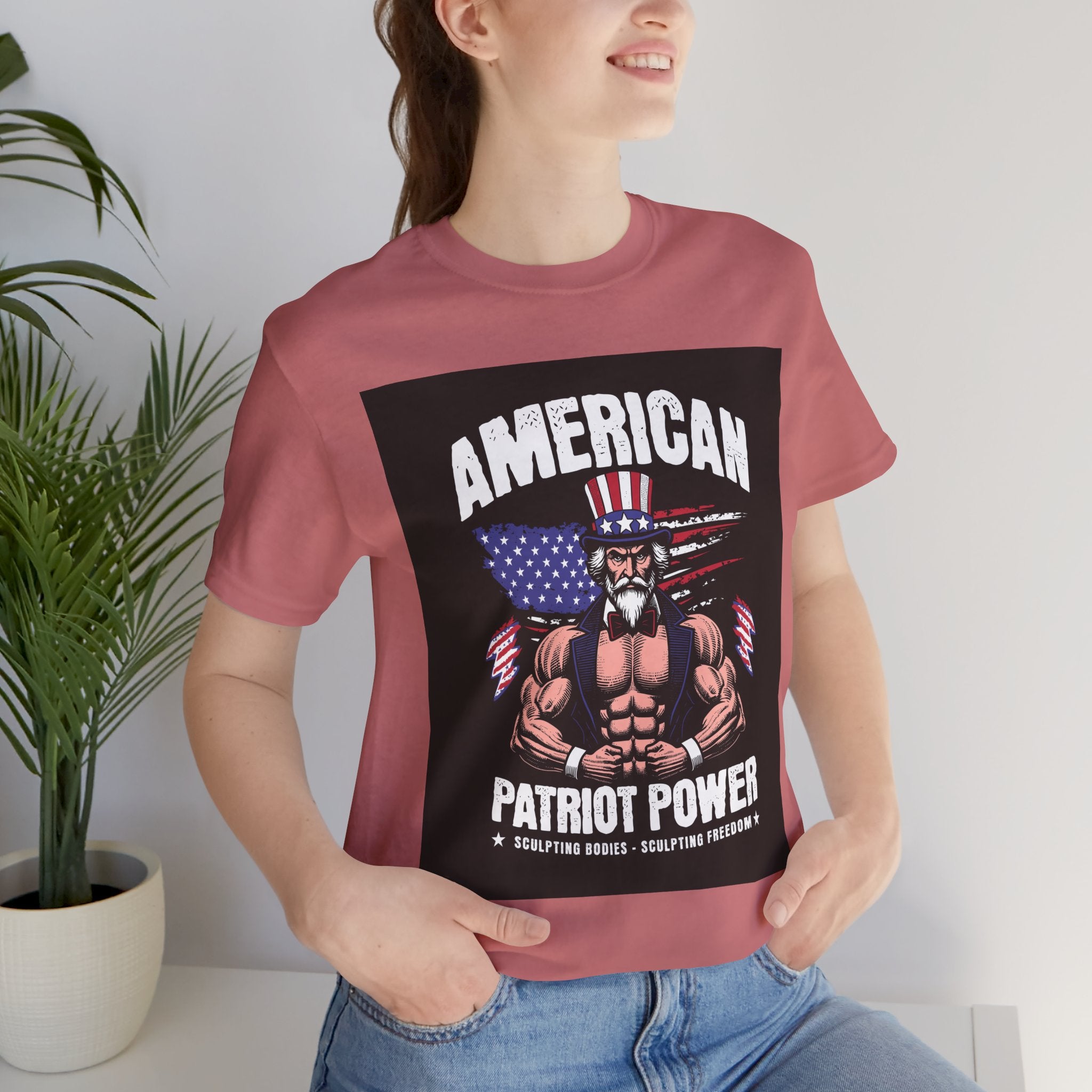Patriot Power T-Shirt — American Flag Uncle Sam Muscle Graphic Tee
