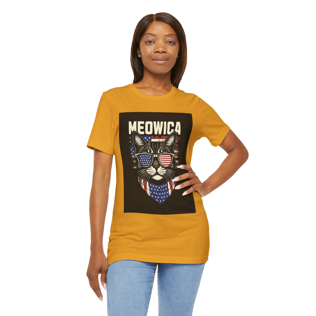 Meowica Cat Tee — Patriotic USA Flag Sunglasses Graphic T-Shirt