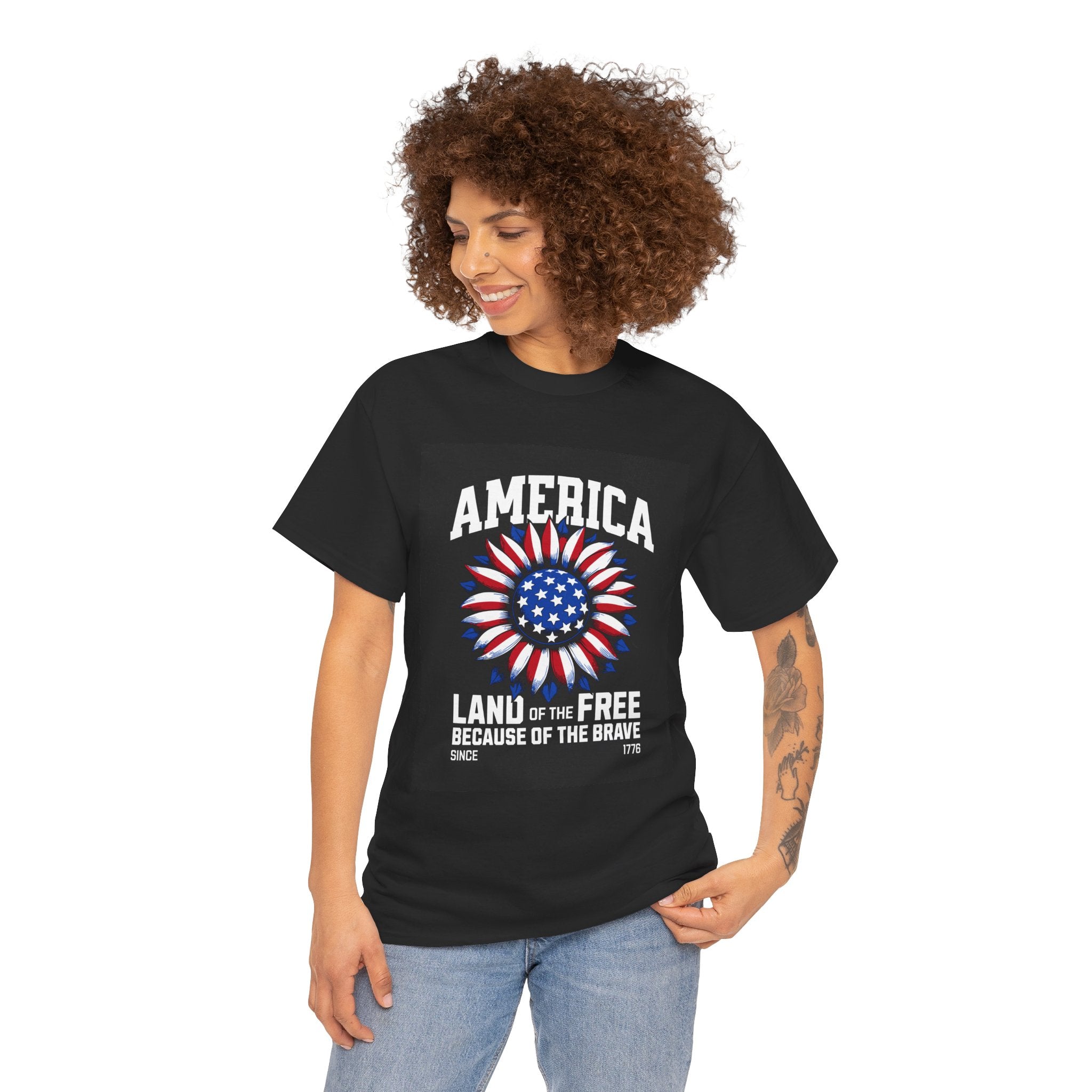 Patriotic America Tee — "Land of the Free Because of the Brave" Cotton T-Shirt