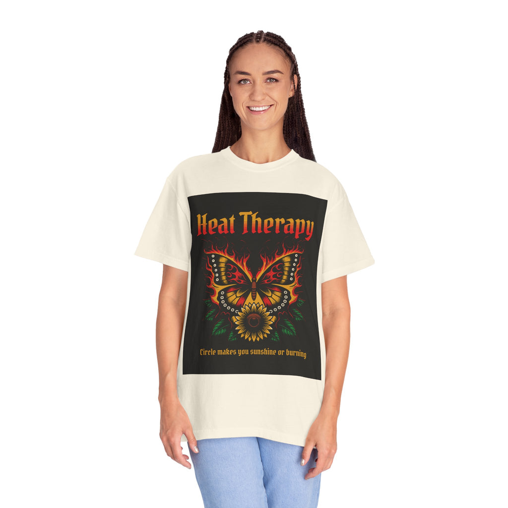 Heat Therapy Butterfly T-Shirt — Retro Floral Sunflower Design
