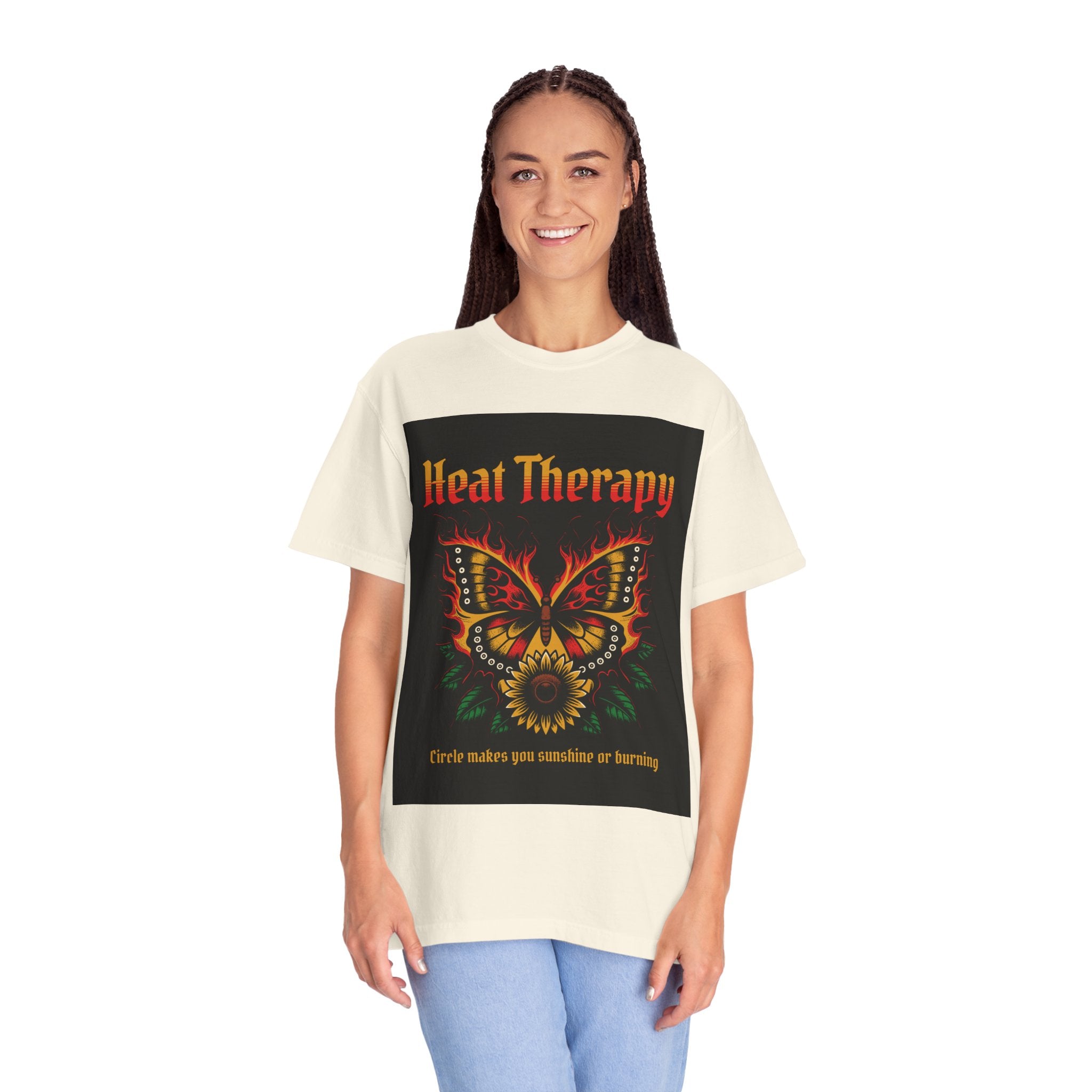 Heat Therapy Butterfly T-Shirt — Retro Floral Sunflower Design