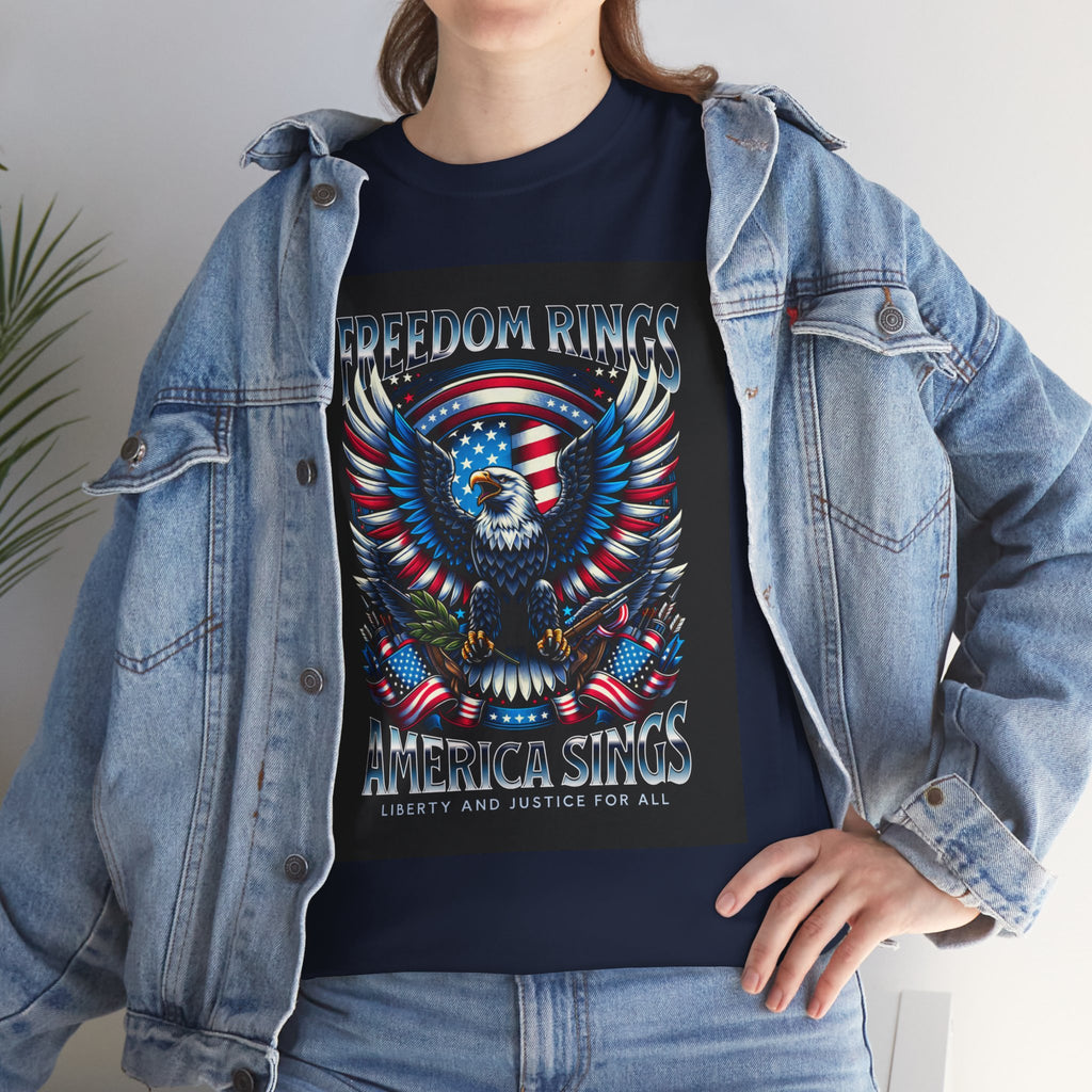 Eagle & American Flag Tee — "Freedom Rings, America Sings" Patriotic T-Shirt