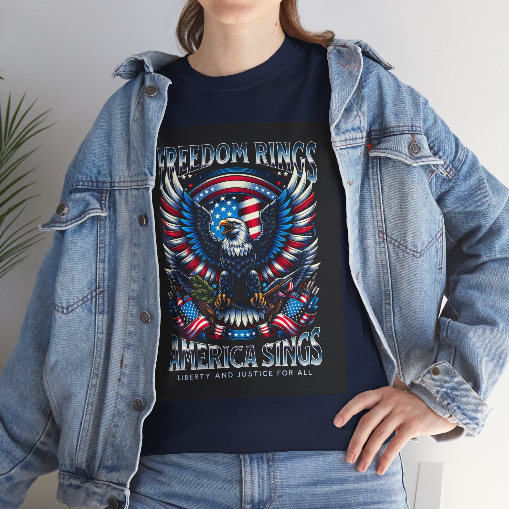 Eagle & American Flag Tee — "Freedom Rings, America Sings" Patriotic T-Shirt