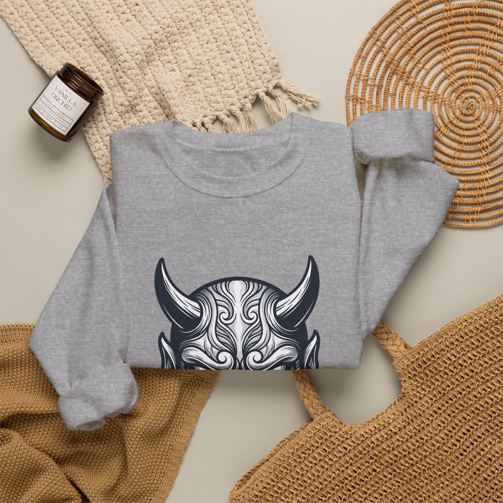 Hannya Mask Crewneck Sweatshirt | Traditional Tattoo-Inspired, Flash-Style