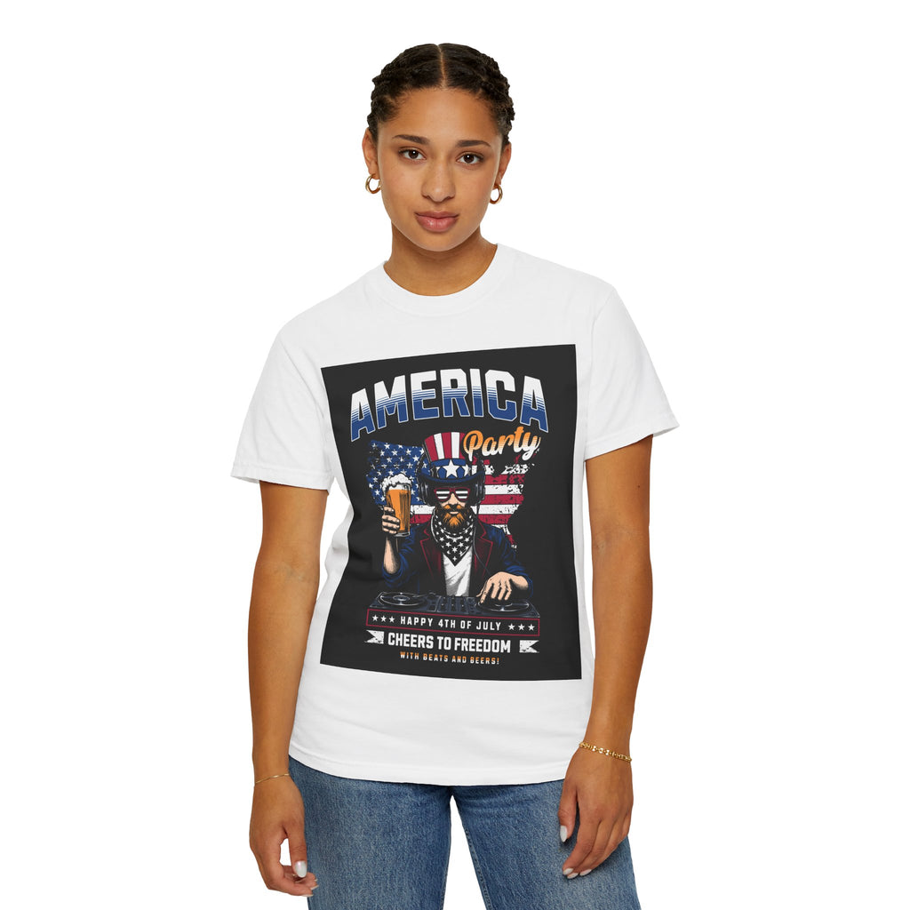 America Party T-Shirt — Cheers to Freedom 4th of July Patriotic Tee