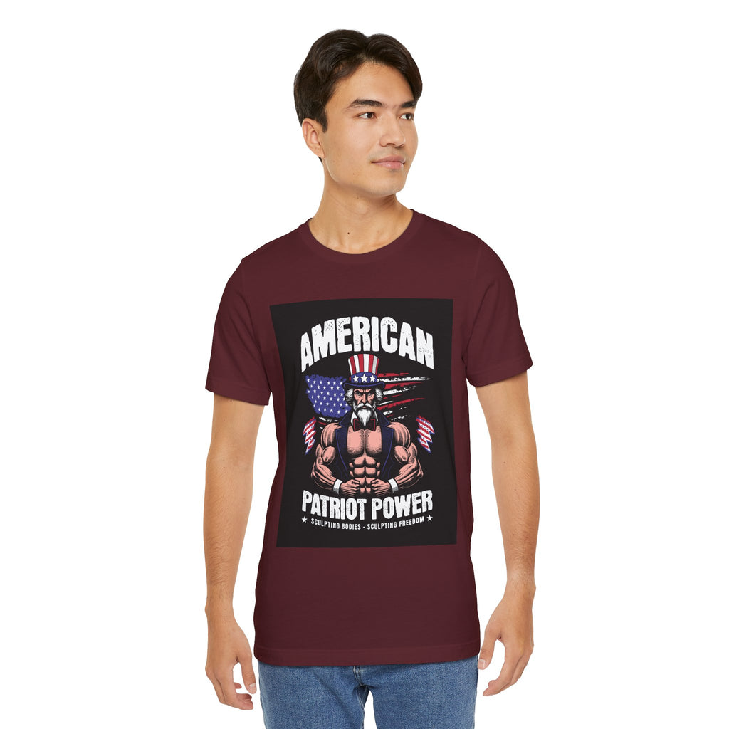 Patriot Power T-Shirt — American Flag Uncle Sam Muscle Graphic Tee