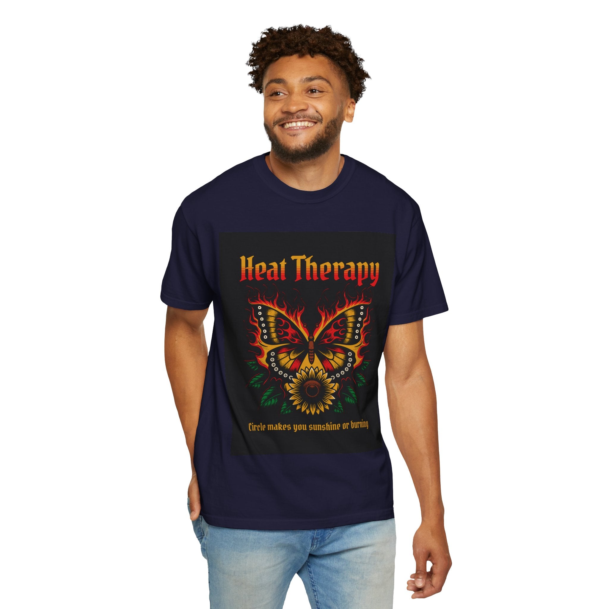 Heat Therapy Butterfly T-Shirt — Retro Floral Sunflower Design