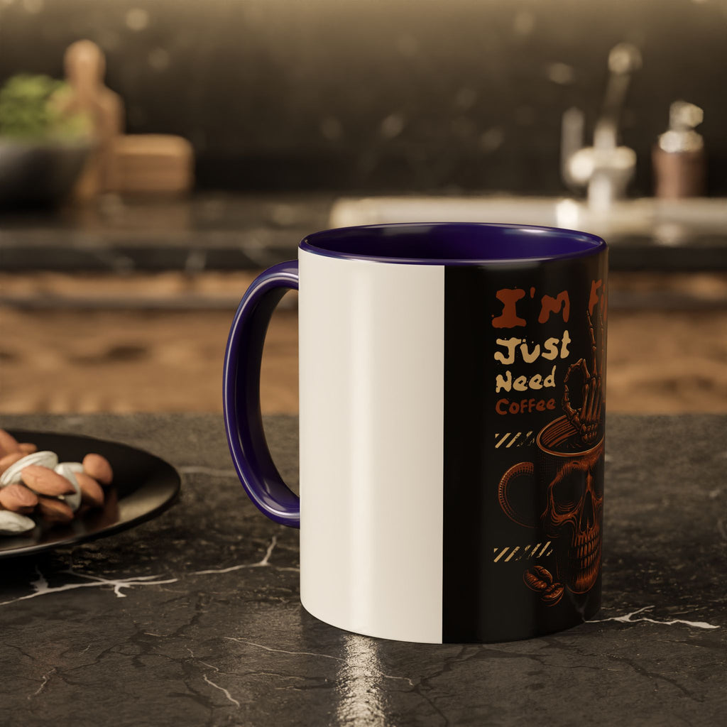 Skull Coffee Mug – "I'm Fine Just Need Coffee" Gothic Ceramic Mug