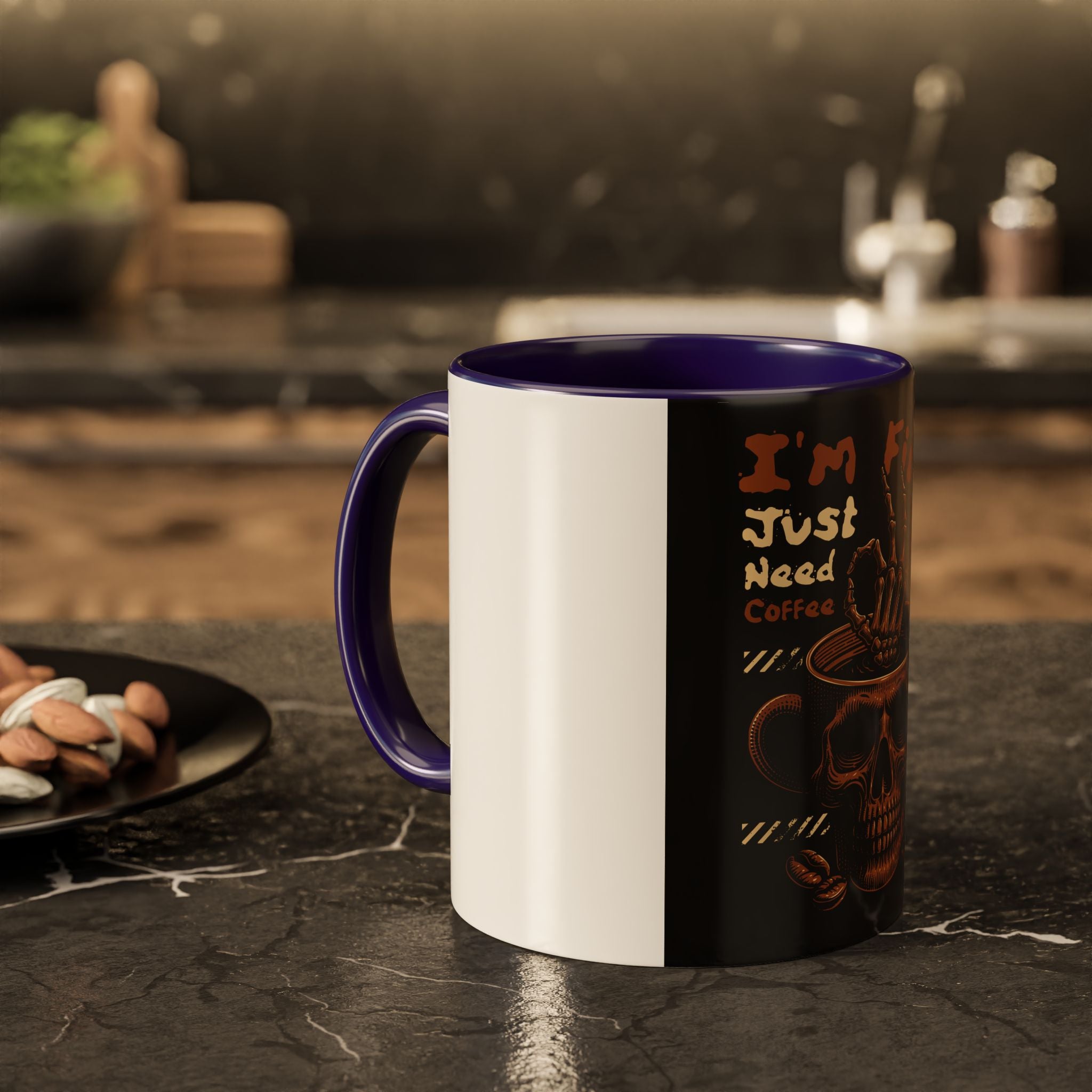 Skull Coffee Mug – "I'm Fine Just Need Coffee" Gothic Ceramic Mug
